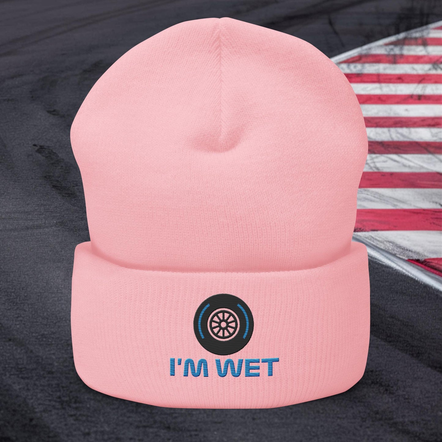 I'm Wet Tyres Funny F1 Cuffed Beanie Baby Pink Hats F1 Next Cult Brand