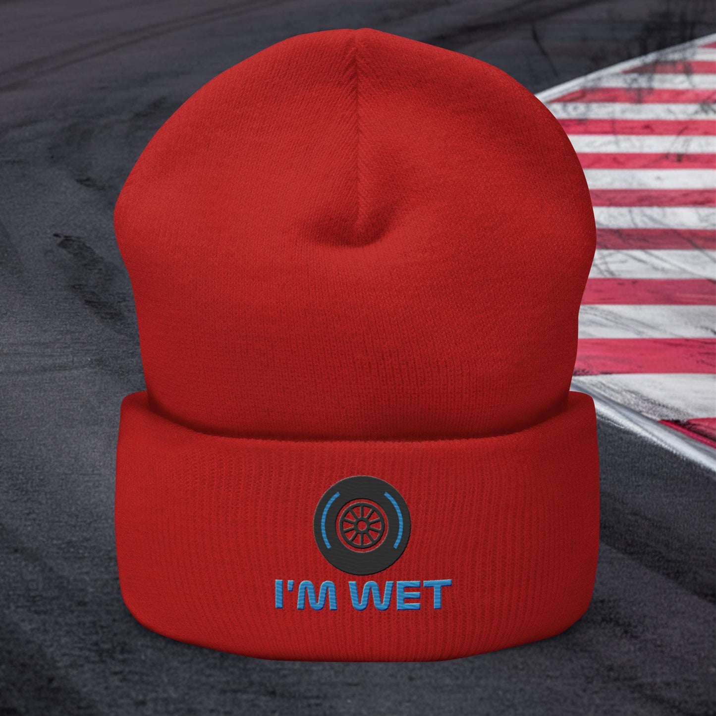 I'm Wet Tyres Funny F1 Cuffed Beanie Red Hats F1 Next Cult Brand