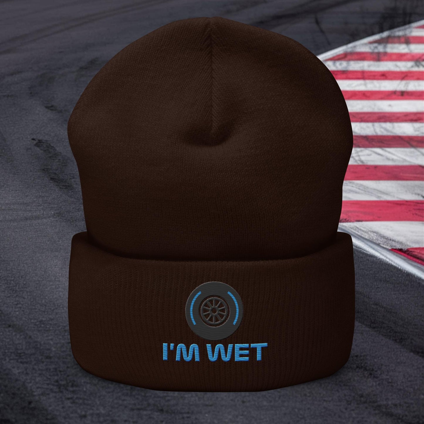 I'm Wet Tyres Funny F1 Cuffed Beanie Brown Hats F1 Next Cult Brand
