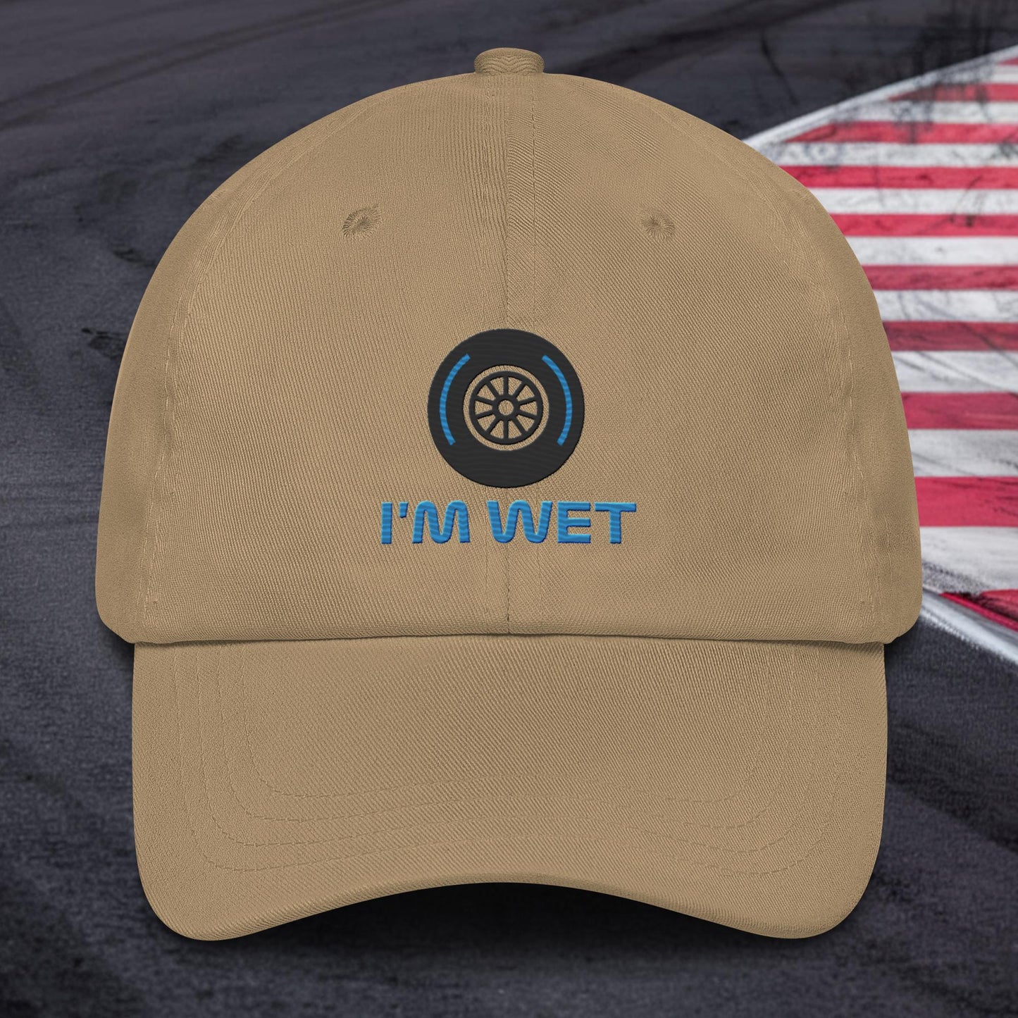 I'm Wet Tyres Funny F1 Dad hat Khaki Hats F1 Next Cult Brand