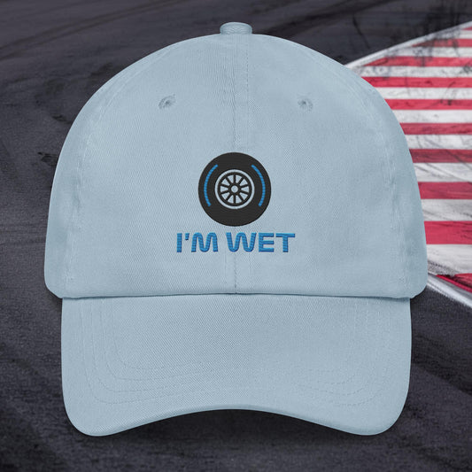I'm Wet Tyres Funny F1 Dad hat Light Blue Hats F1 Next Cult Brand