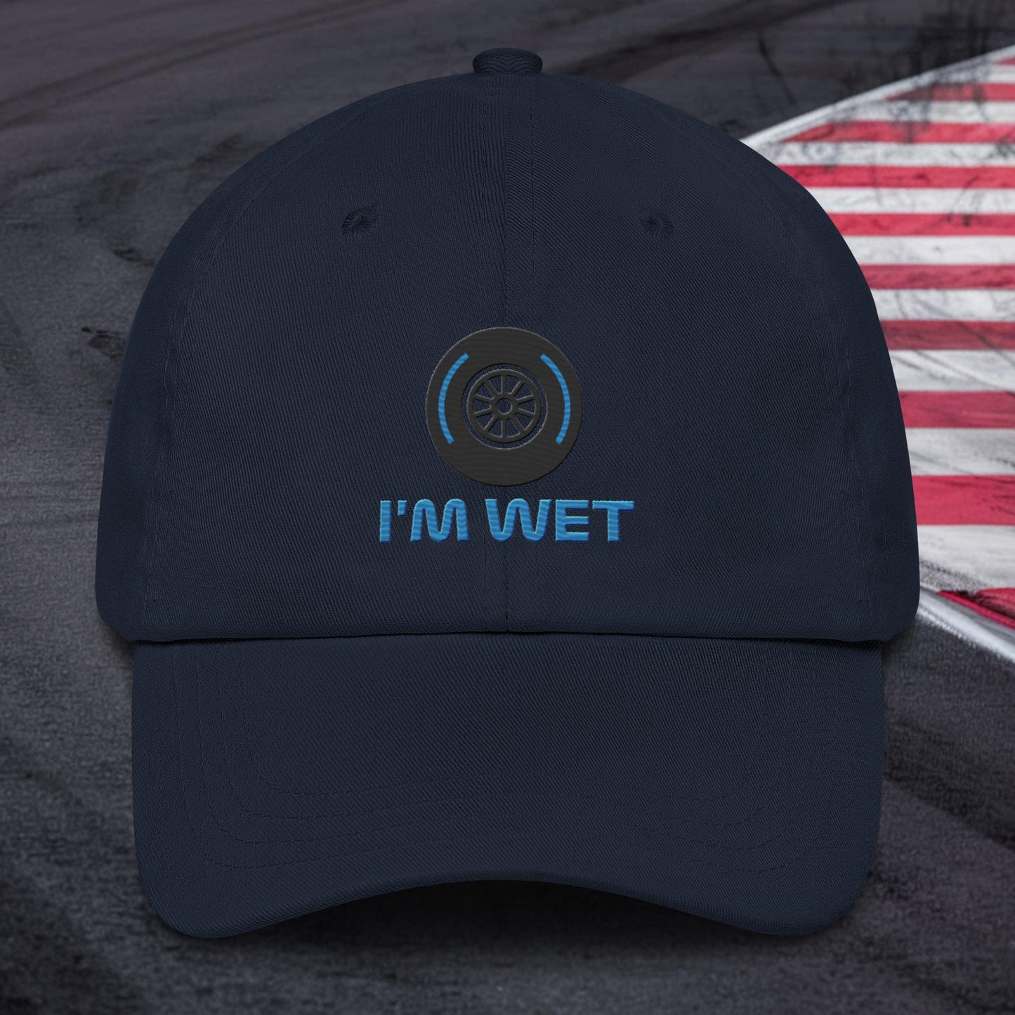 I'm Wet Tyres Funny F1 Dad hat Navy Hats F1 Next Cult Brand