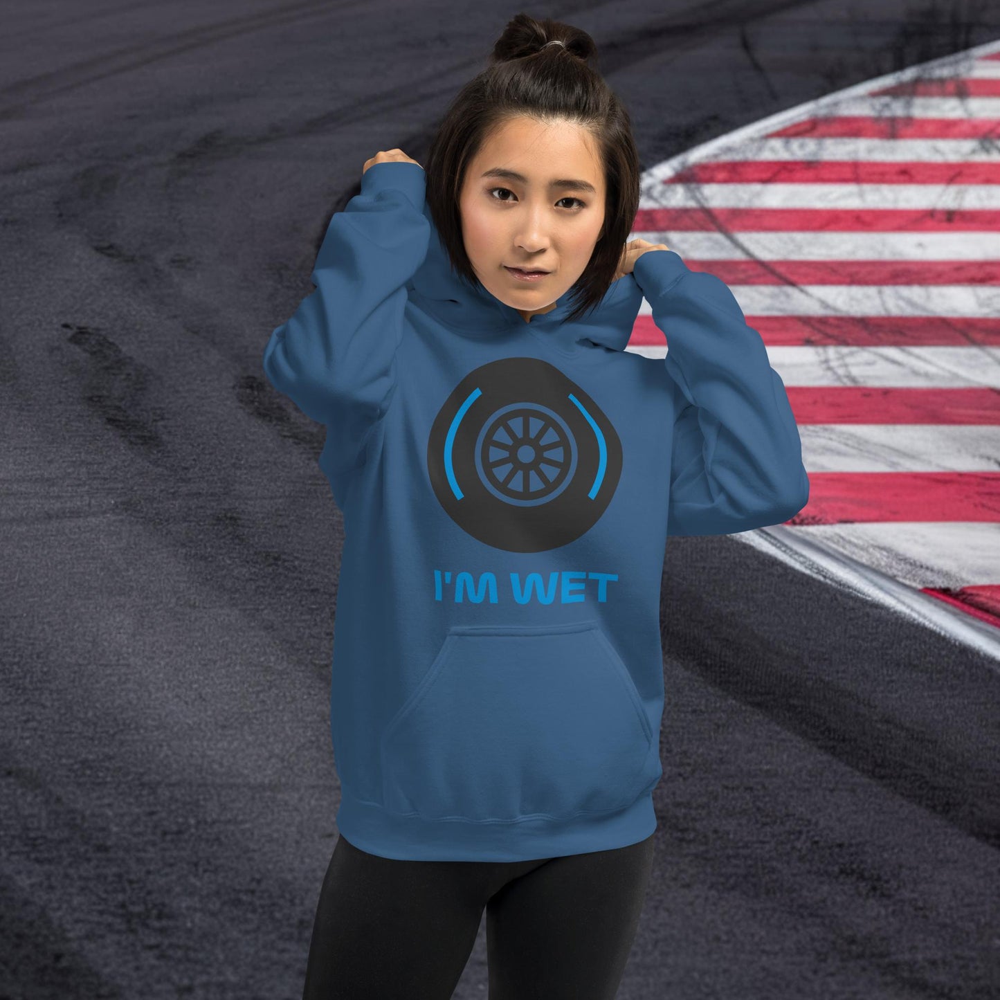 I'm Wet Tyres Funny F1 Unisex Hoodie Indigo Blue Hoodies F1 Next Cult Brand