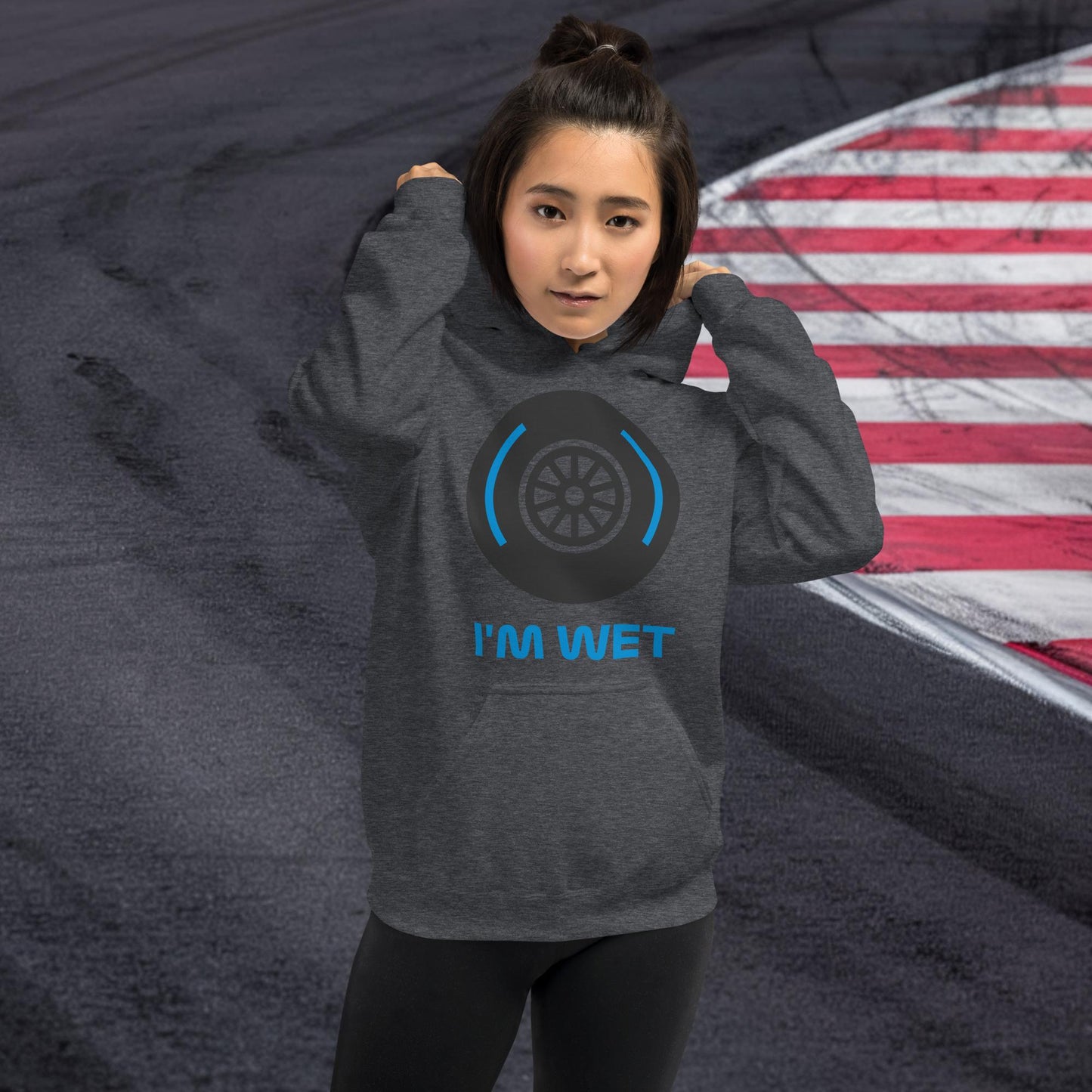 I'm Wet Tyres Funny F1 Unisex Hoodie Dark Heather Hoodies F1 Next Cult Brand