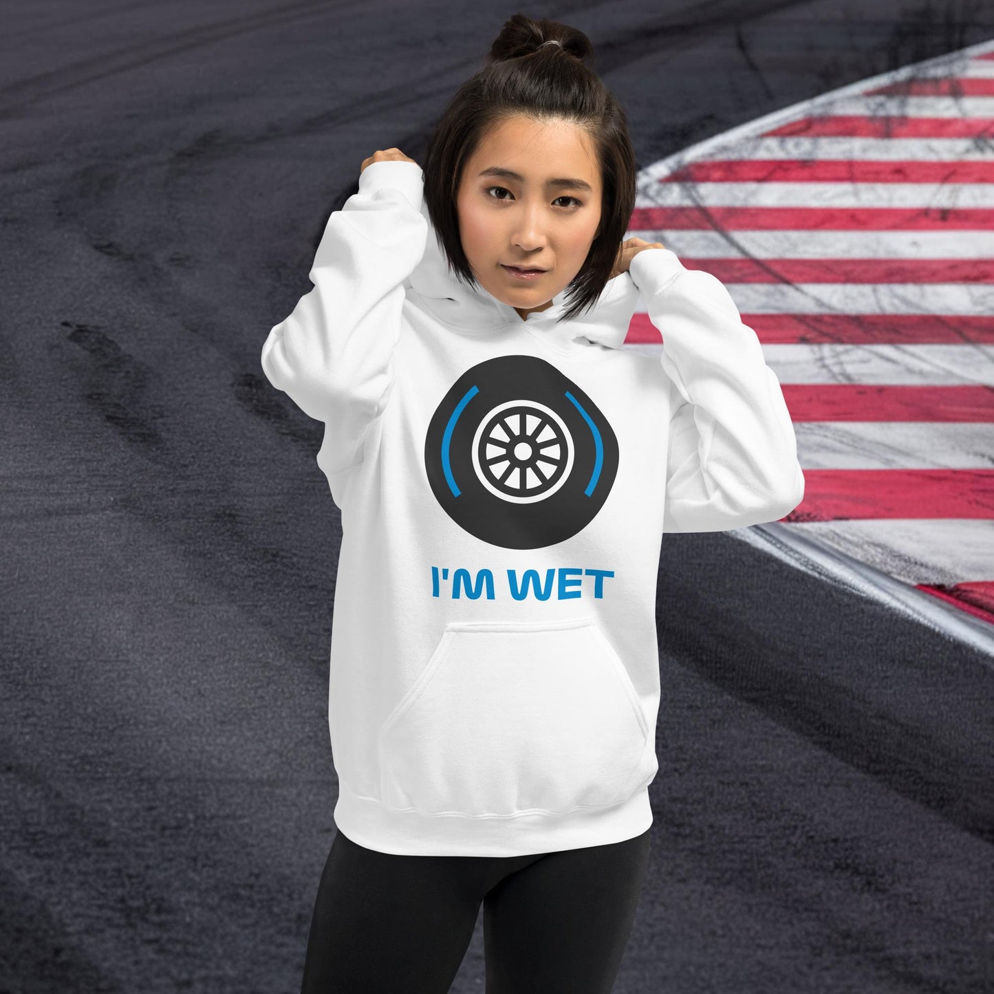I'm Wet Tyres Funny F1 Unisex Hoodie White Hoodies F1 Next Cult Brand