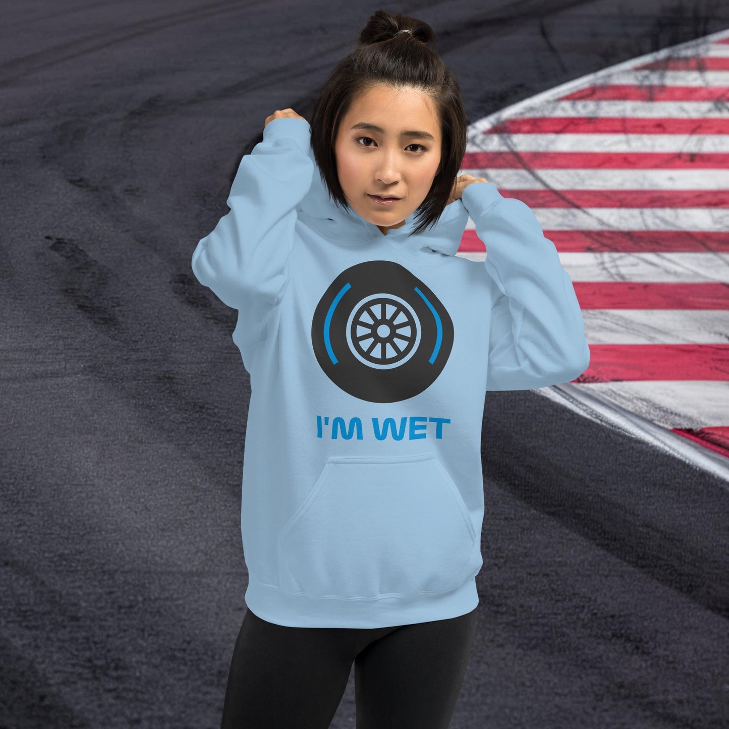 I'm Wet Tyres Funny F1 Unisex Hoodie Light Blue Hoodies F1 Next Cult Brand