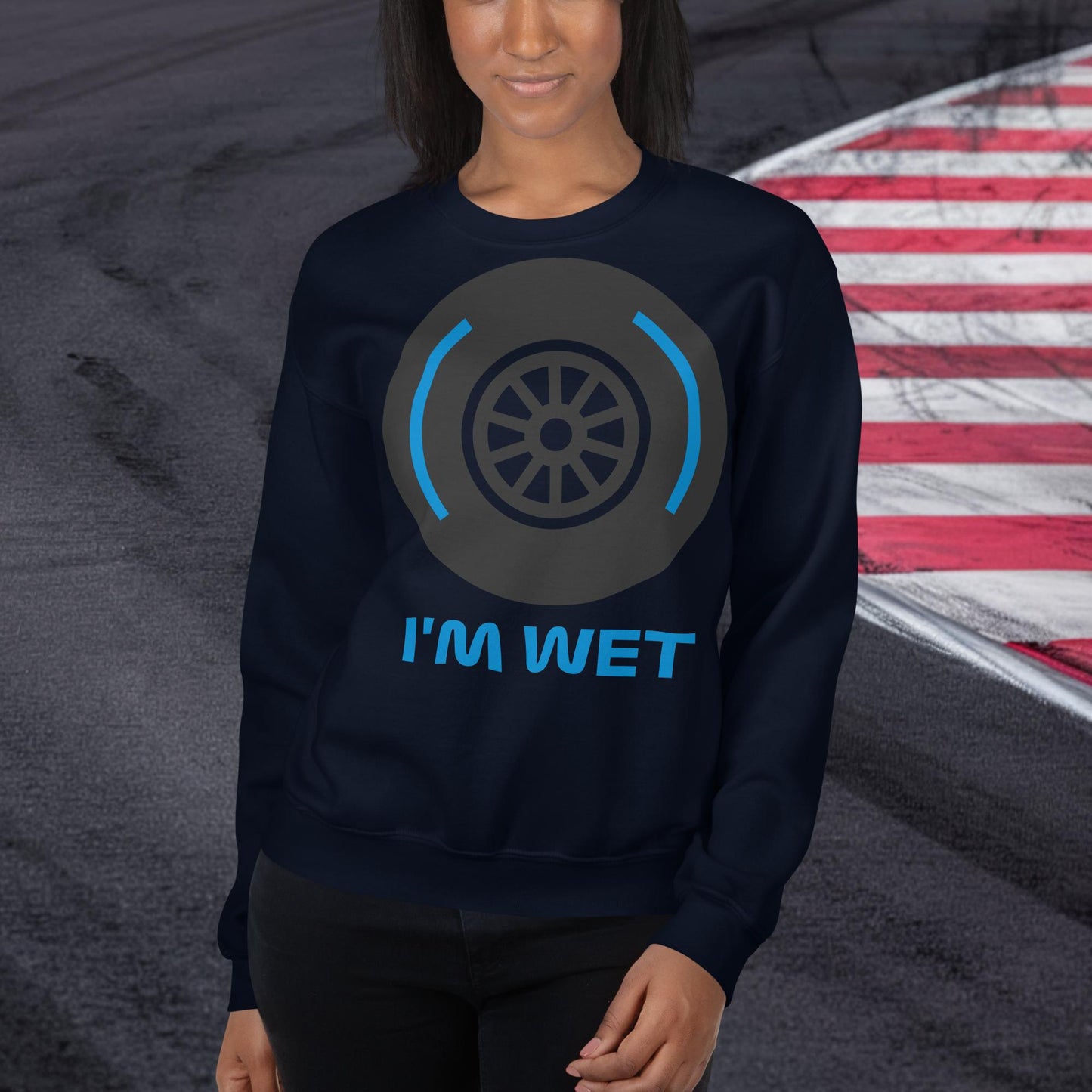I'm Wet Tyres Funny F1 Unisex Sweatshirt Navy Sweatshirts F1 Next Cult Brand