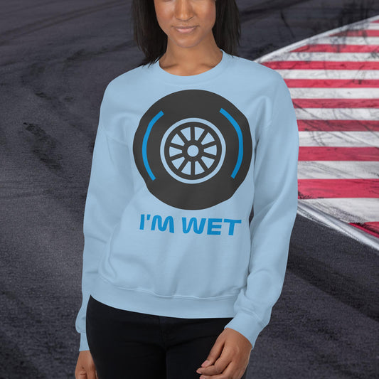 I'm Wet Tyres Funny F1 Unisex Sweatshirt Light Blue Sweatshirts F1 Next Cult Brand