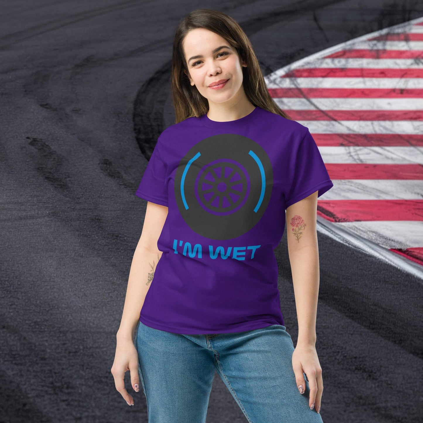 I'm Wet Tyres Funny F1 Unisex tee Purple T-shirts F1 Next Cult Brand