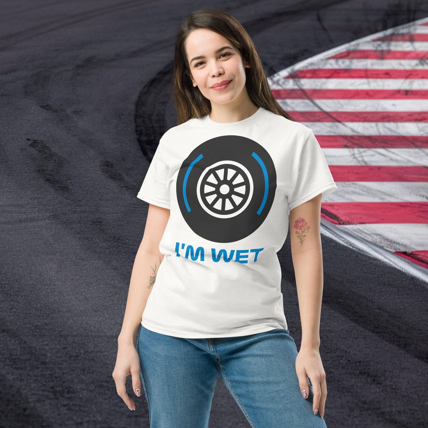 I'm Wet Tyres Funny F1 Unisex tee White T-shirts F1 Next Cult Brand