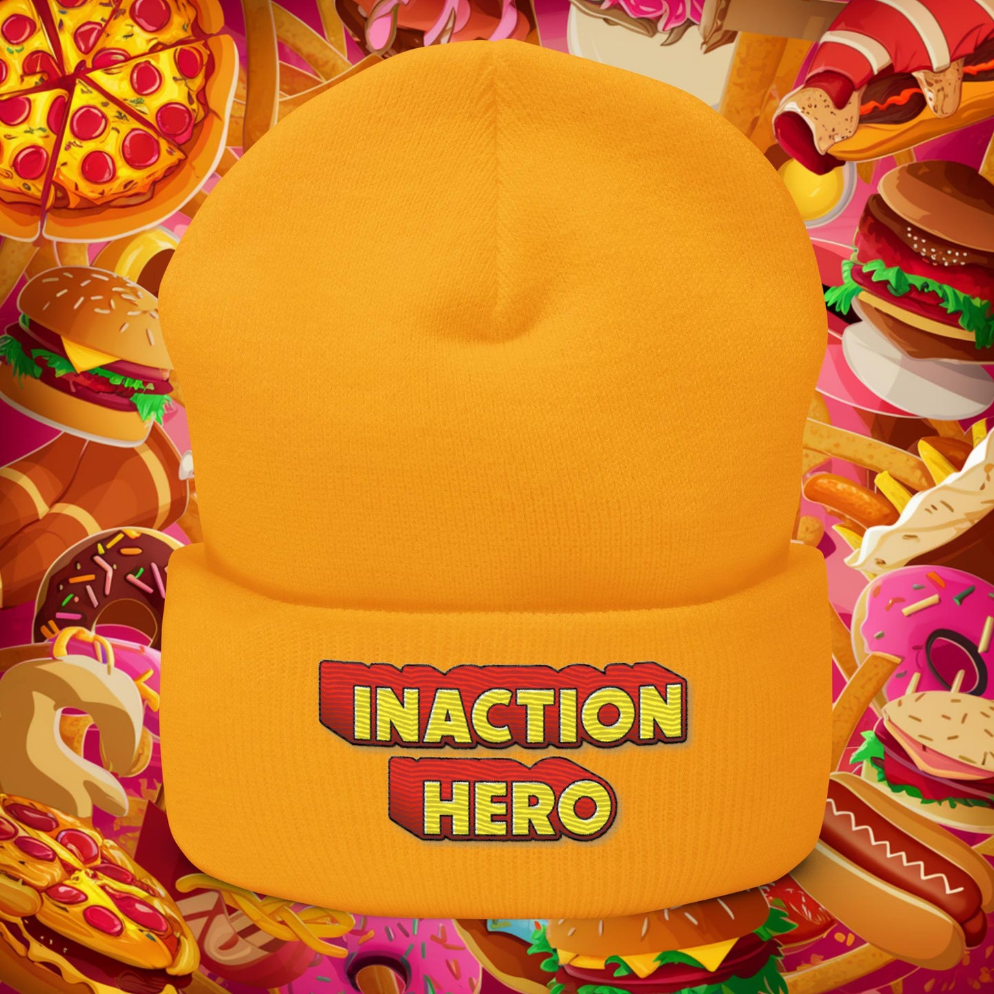 Inaction Hero Cuffed Beanie Gold Hats Superheroes Next Cult Brand