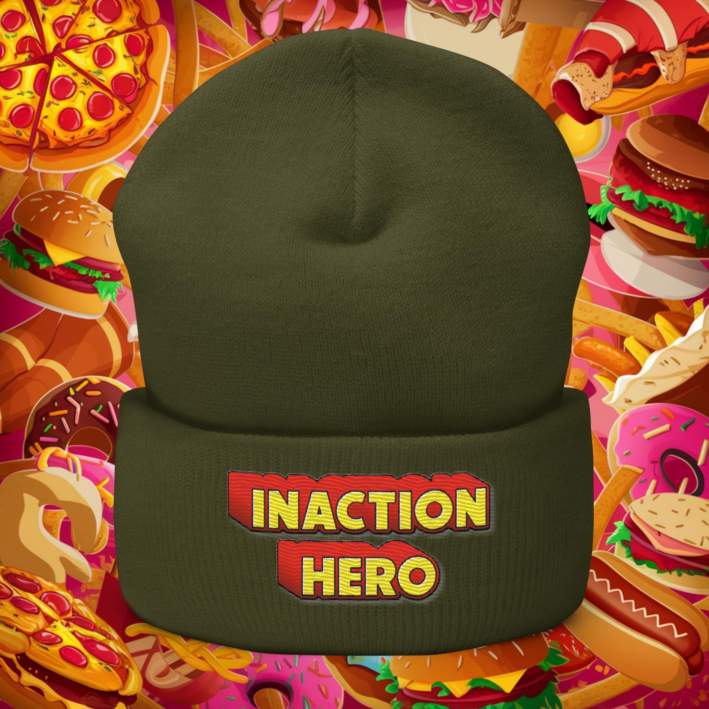 Inaction Hero Cuffed Beanie Olive Hats Superheroes Next Cult Brand