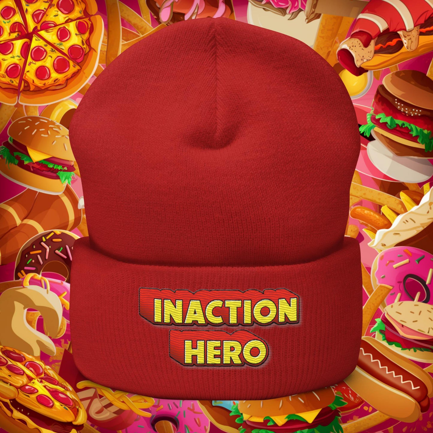 Inaction Hero Cuffed Beanie Red Hats Superheroes Next Cult Brand