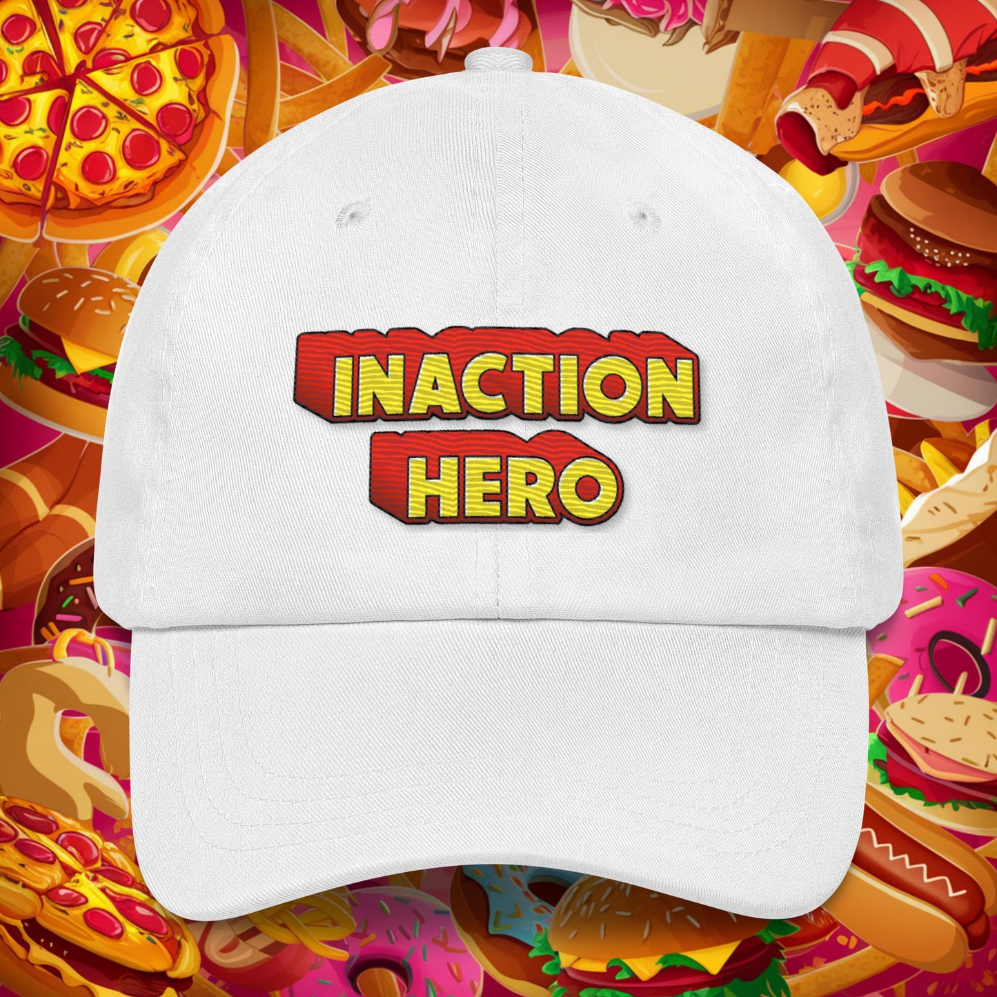 Inaction Hero Dad hat White Hats Superheroes Next Cult Brand