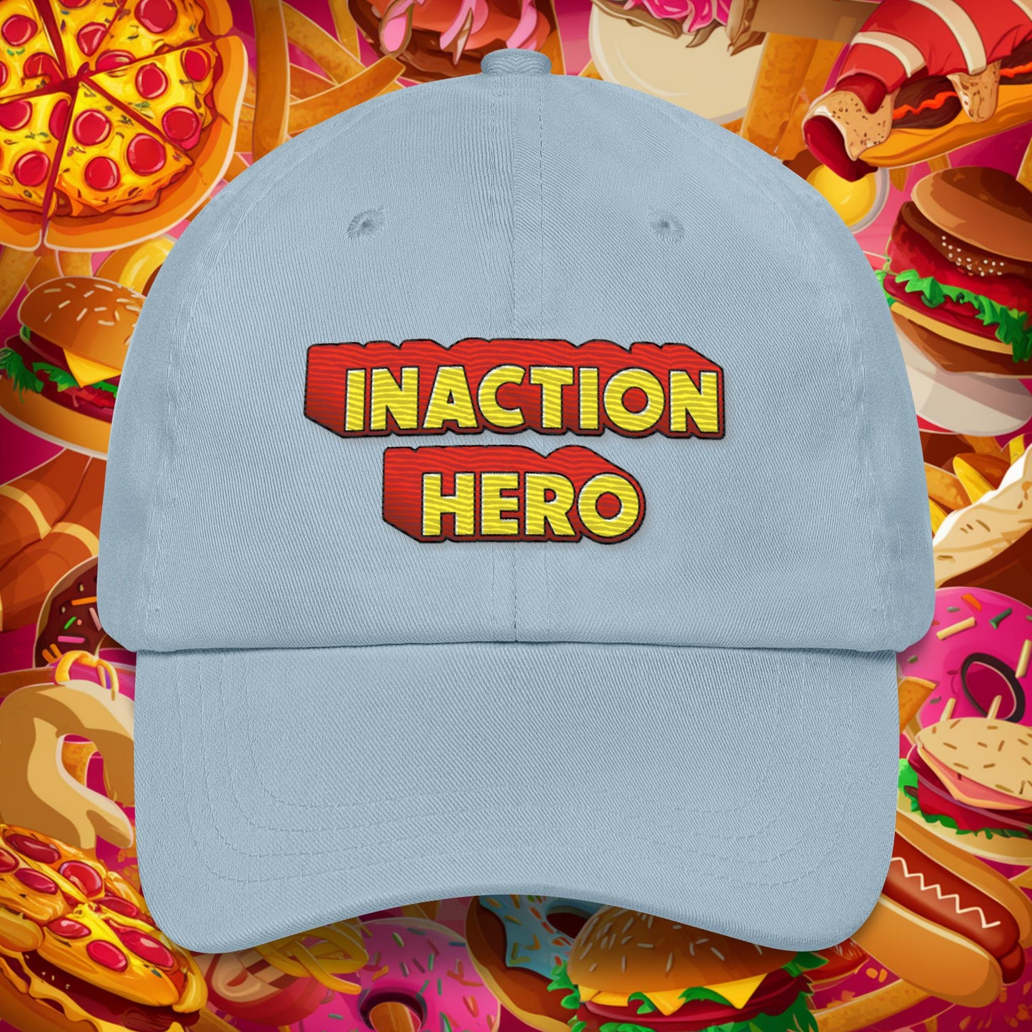 Inaction Hero Dad hat Light Blue Hats Superheroes Next Cult Brand