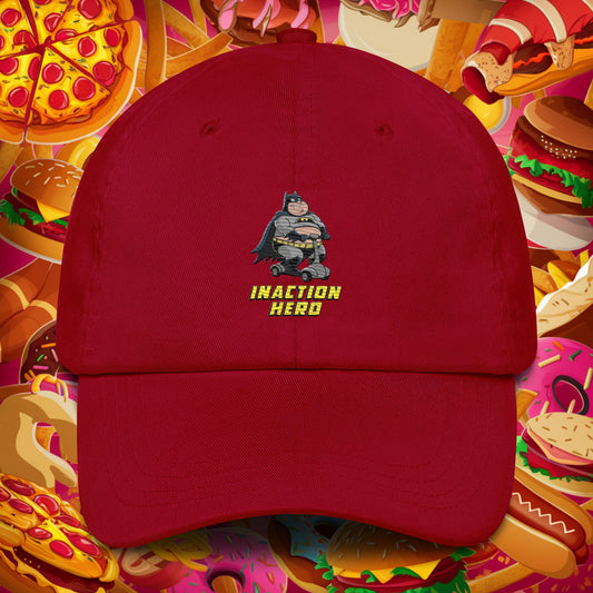 Inaction Hero Fat Superhero Funny Dad hat Cranberry Hats Batman Justice League Movies Superheroes Next Cult Brand