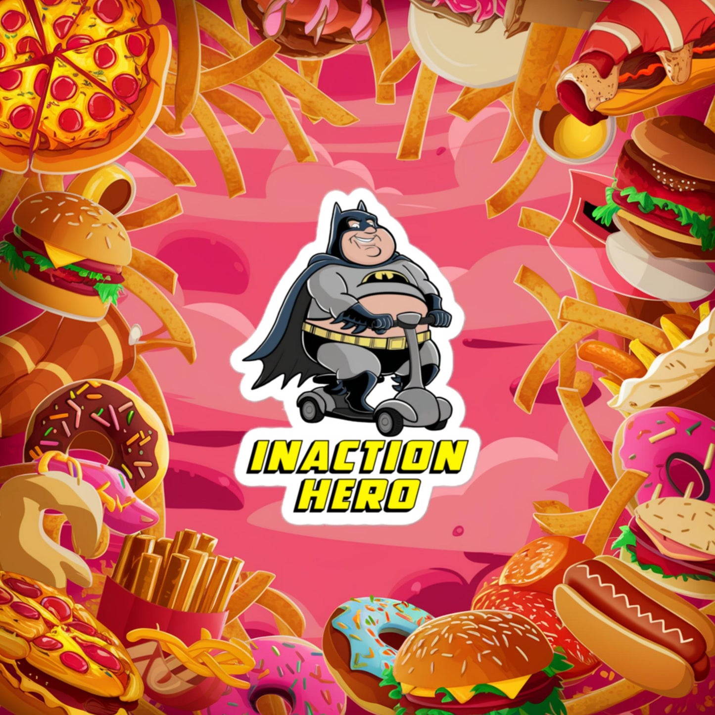 Inaction Hero Fatman Superhero Bubble-free stickers 3″×3″ Stickers Batman Justice League Movies Superheroes Next Cult Brand