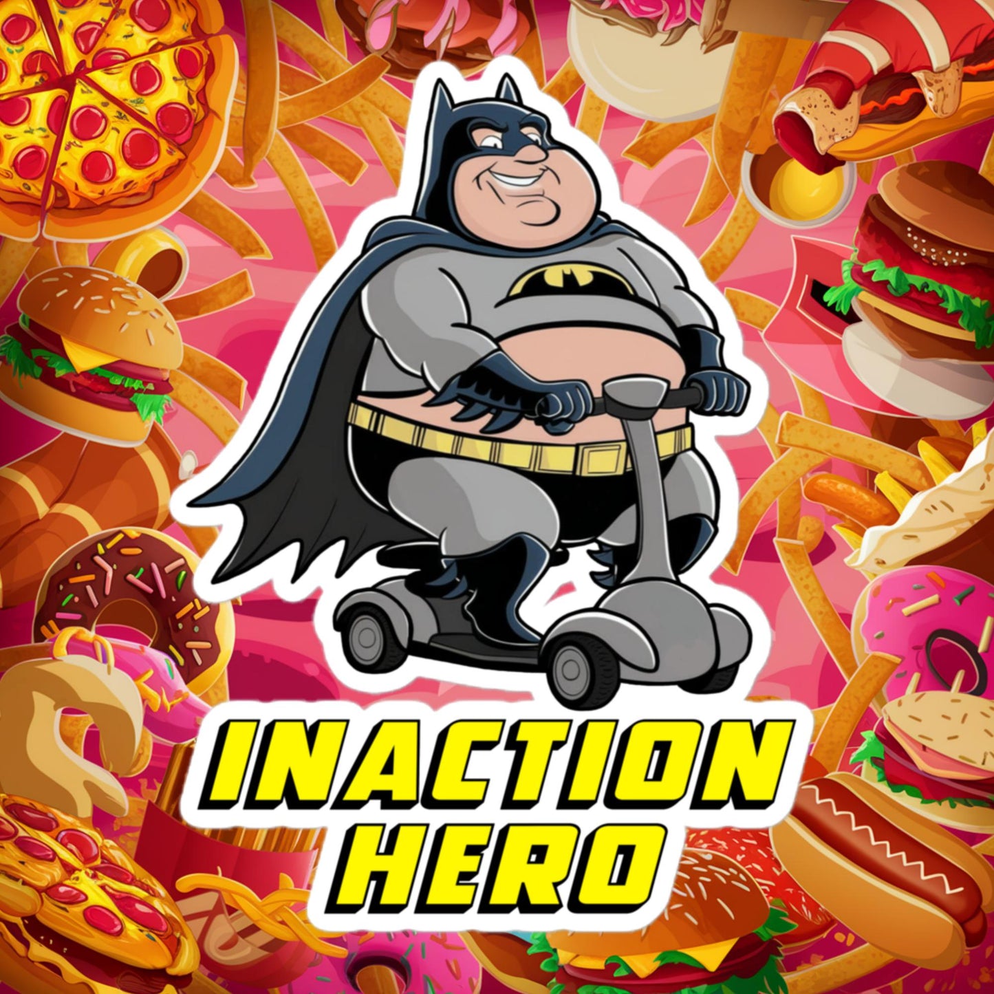 Inaction Hero Fatman Superhero Bubble-free stickers 5.5″×5.5″ Stickers Batman Movies Superheroes Next Cult Brand