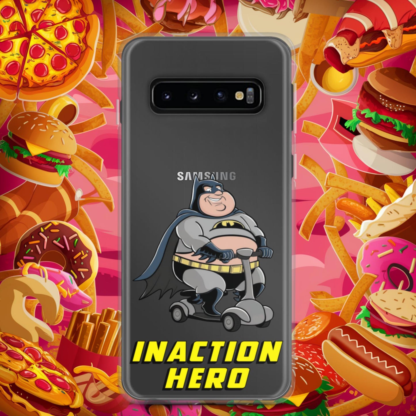 Inaction Hero Fatman Superhero Clear Case for Samsung Samsung Galaxy S10 Mobile Phone Cases Batman Movies Superheroes Next Cult Brand