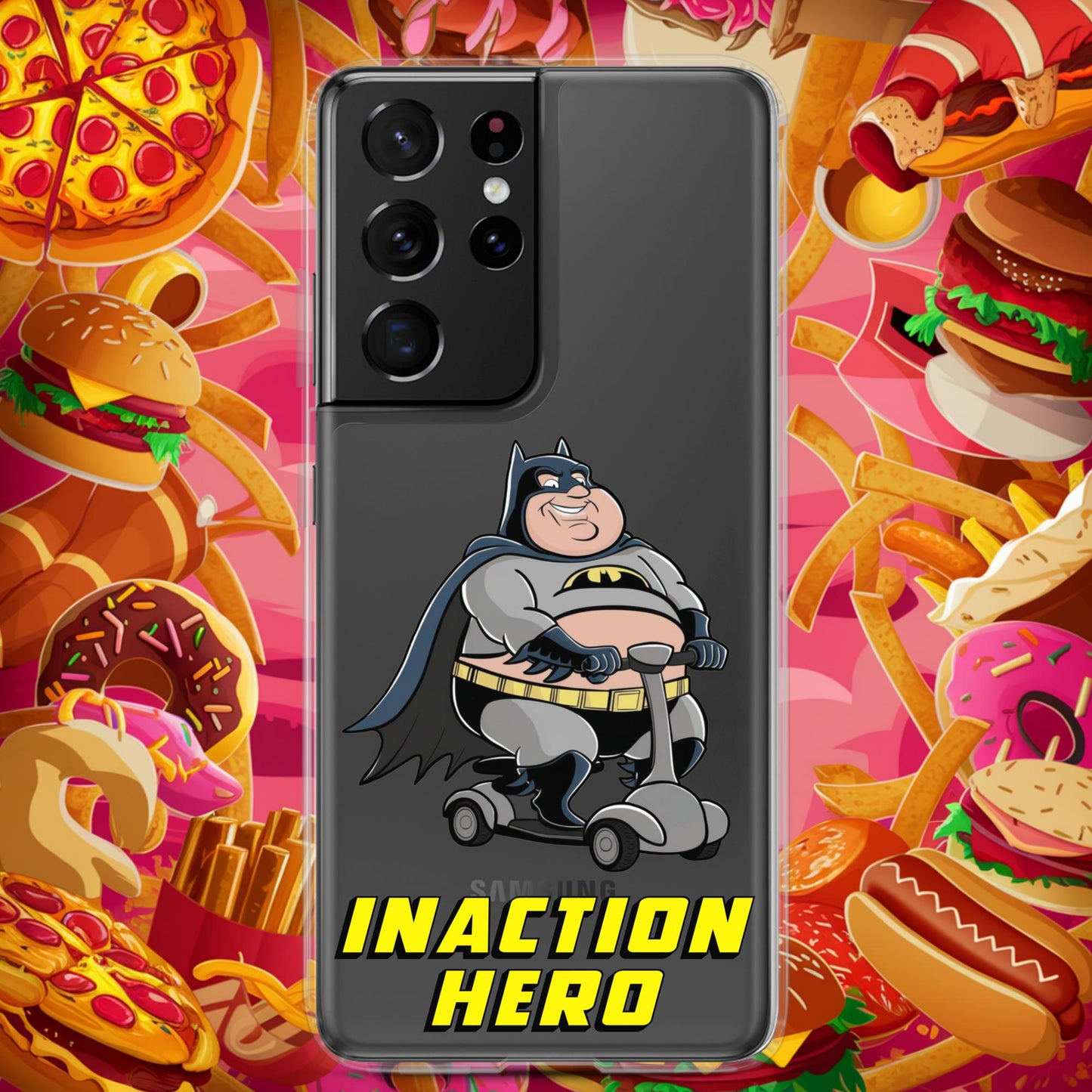 Inaction Hero Fatman Superhero Clear Case for Samsung Samsung Galaxy S21 Ultra Mobile Phone Cases Batman Movies Superheroes Next Cult Brand