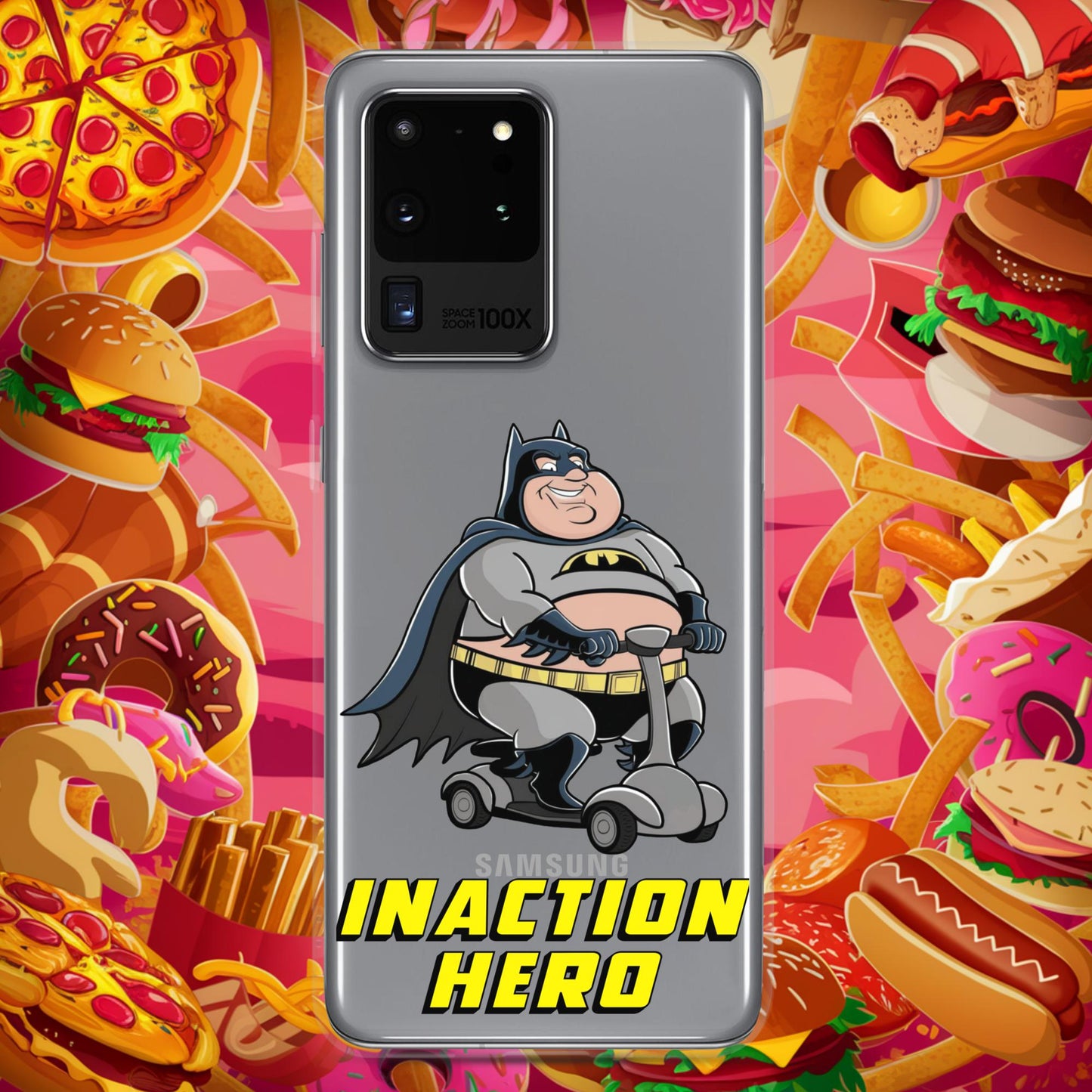 Inaction Hero Fatman Superhero Clear Case for Samsung Samsung Galaxy S20 Ultra Mobile Phone Cases Batman Movies Superheroes Next Cult Brand