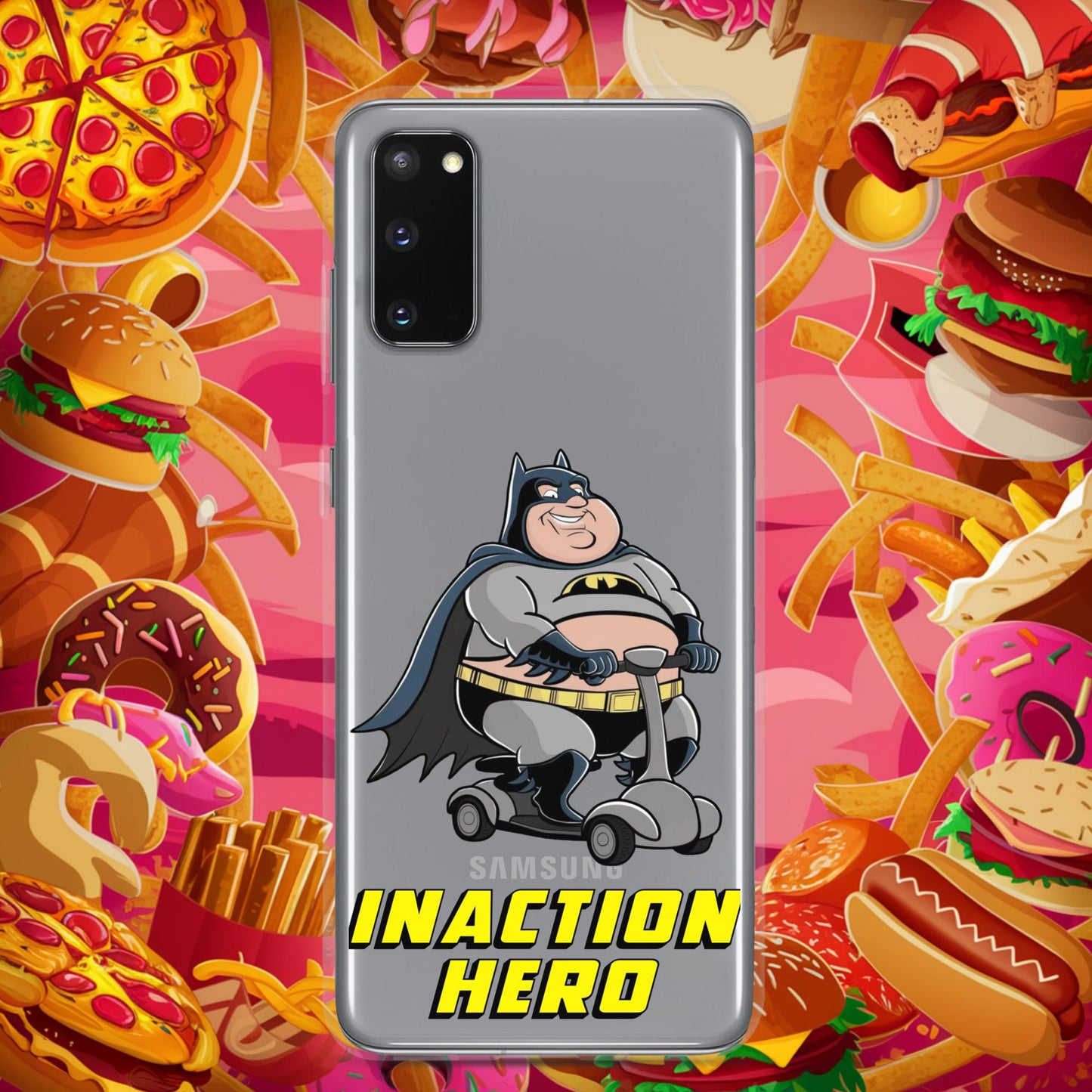 Inaction Hero Fatman Superhero Clear Case for Samsung Samsung Galaxy S20 Mobile Phone Cases Batman Movies Superheroes Next Cult Brand