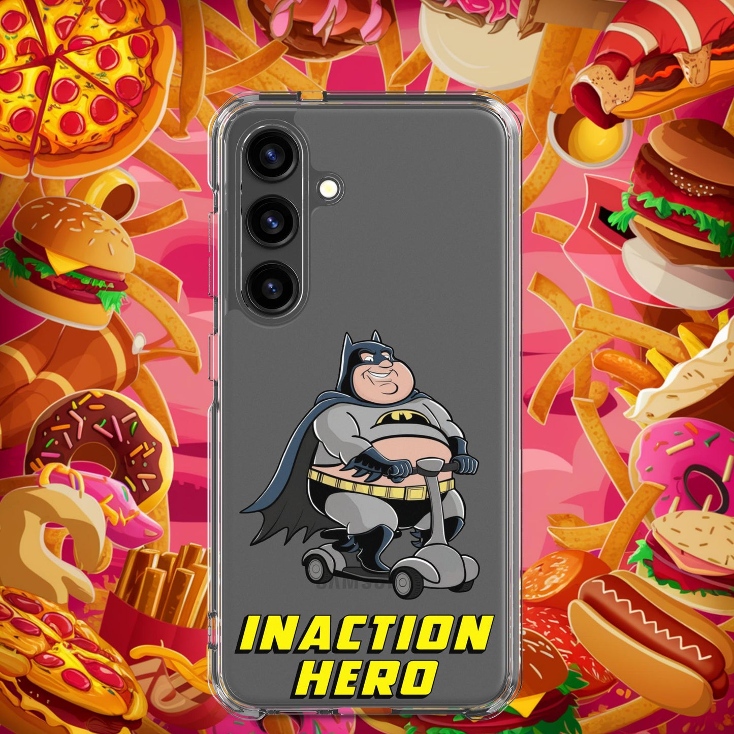 Inaction Hero Fatman Superhero Clear Case for Samsung Samsung Galaxy S24 Mobile Phone Cases Batman Movies Superheroes Next Cult Brand