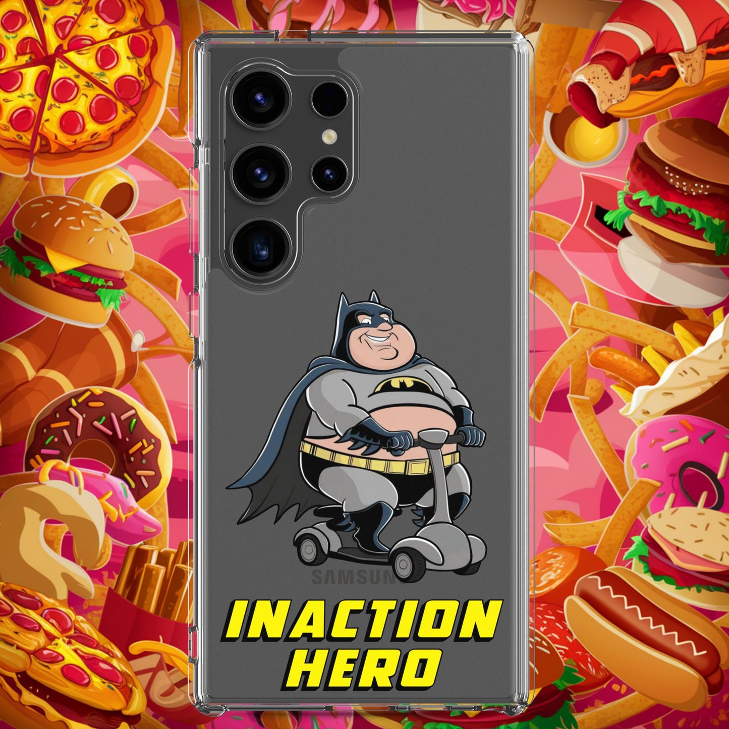 Inaction Hero Fatman Superhero Clear Case for Samsung Samsung Galaxy S24 Ultra Mobile Phone Cases Batman Movies Superheroes Next Cult Brand