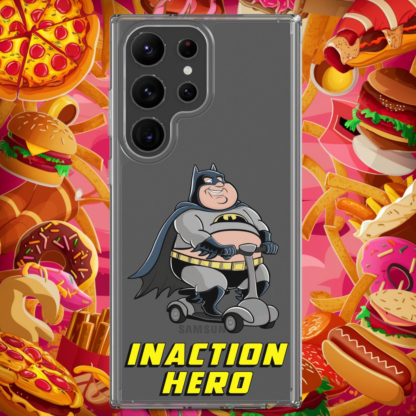 Inaction Hero Fatman Superhero Clear Case for Samsung Samsung Galaxy S23 Ultra Mobile Phone Cases Batman Movies Superheroes Next Cult Brand