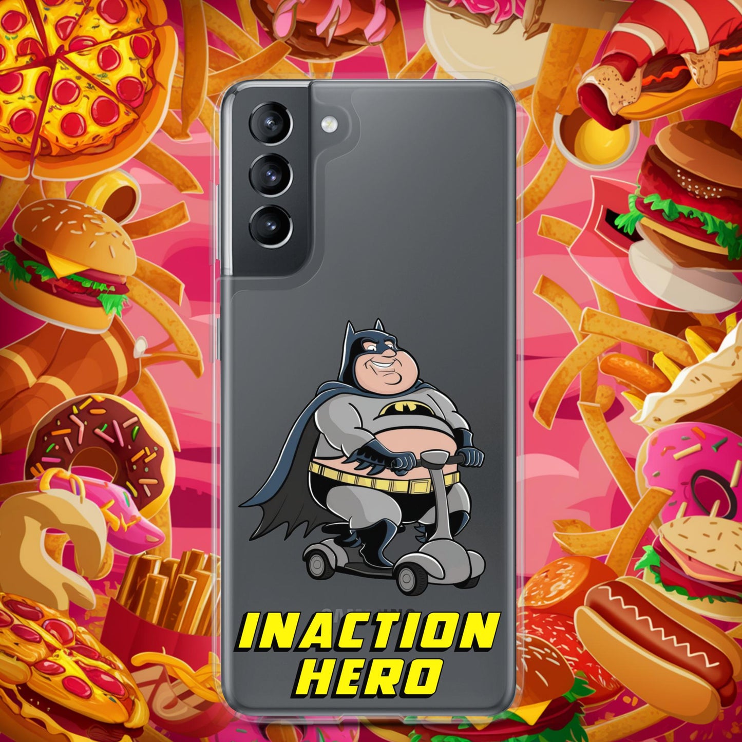 Inaction Hero Fatman Superhero Clear Case for Samsung Samsung Galaxy S21 Mobile Phone Cases Batman Movies Superheroes Next Cult Brand