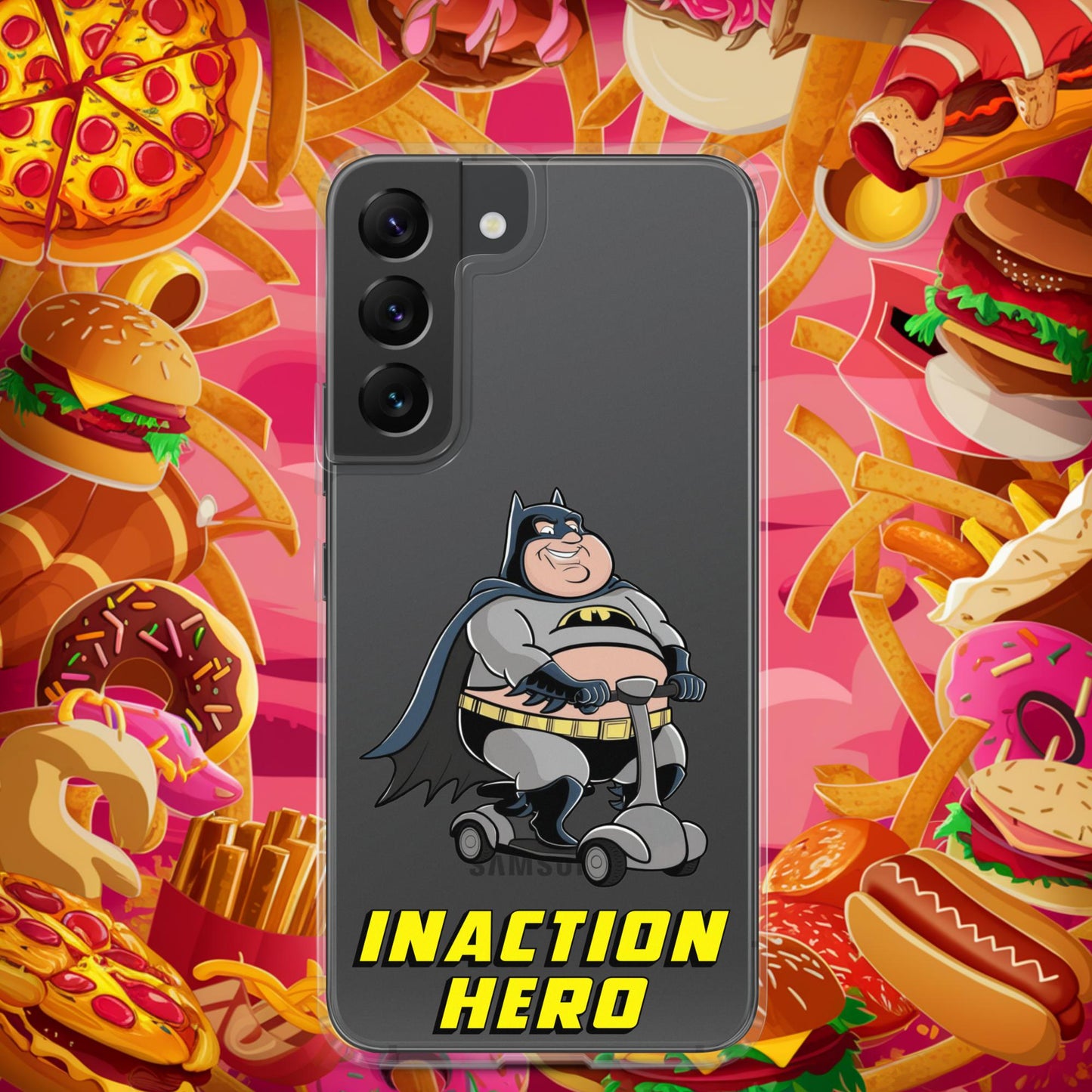 Inaction Hero Fatman Superhero Clear Case for Samsung Samsung Galaxy S22 Mobile Phone Cases Batman Movies Superheroes Next Cult Brand