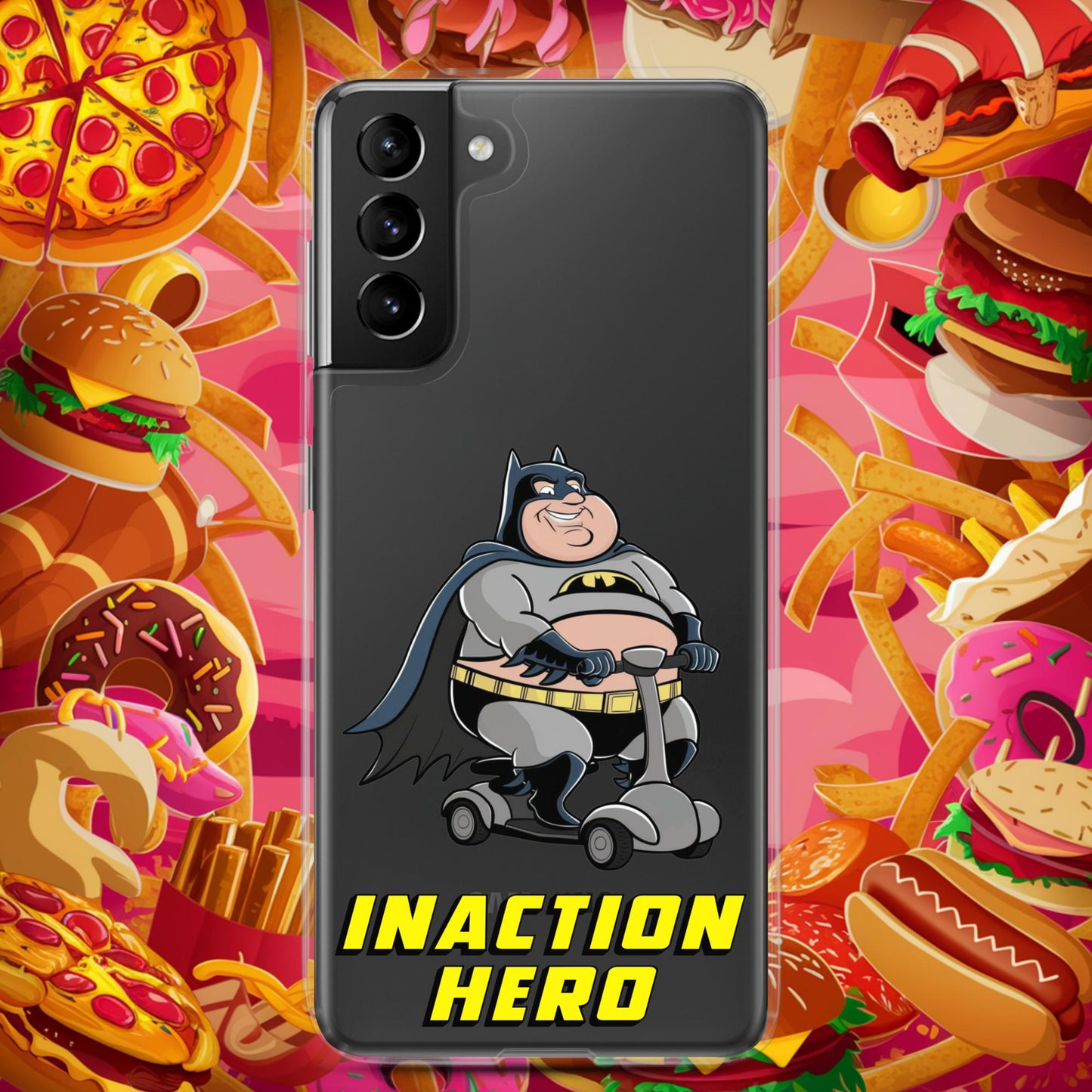 Inaction Hero Fatman Superhero Clear Case for Samsung Samsung Galaxy S21 Plus Mobile Phone Cases Batman Movies Superheroes Next Cult Brand