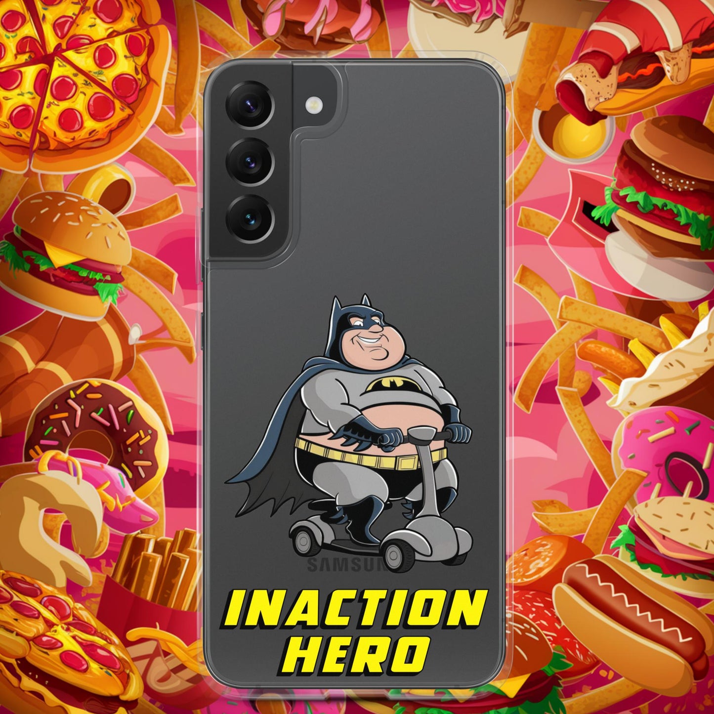 Inaction Hero Fatman Superhero Clear Case for Samsung Samsung Galaxy S22 Plus Mobile Phone Cases Batman Movies Superheroes Next Cult Brand