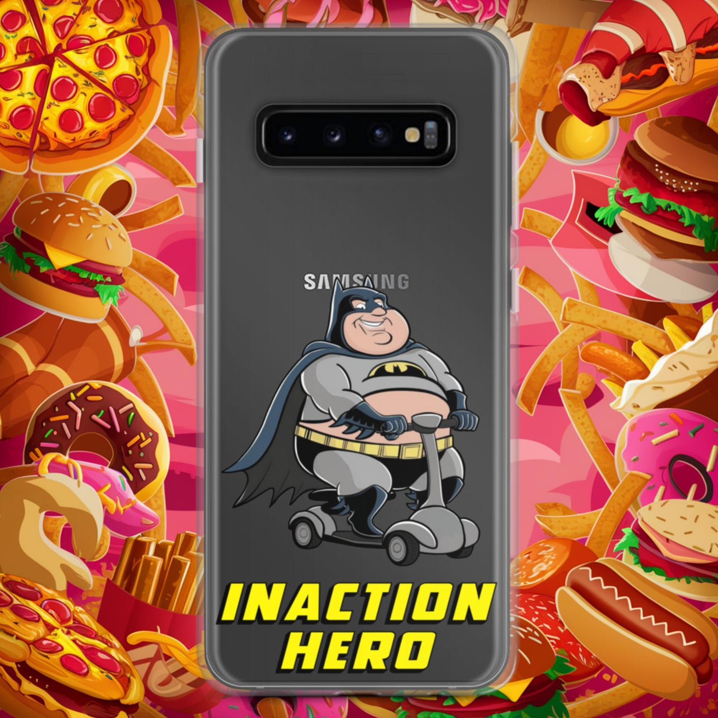 Inaction Hero Fatman Superhero Clear Case for Samsung Samsung Galaxy S10+ Mobile Phone Cases Batman Movies Superheroes Next Cult Brand