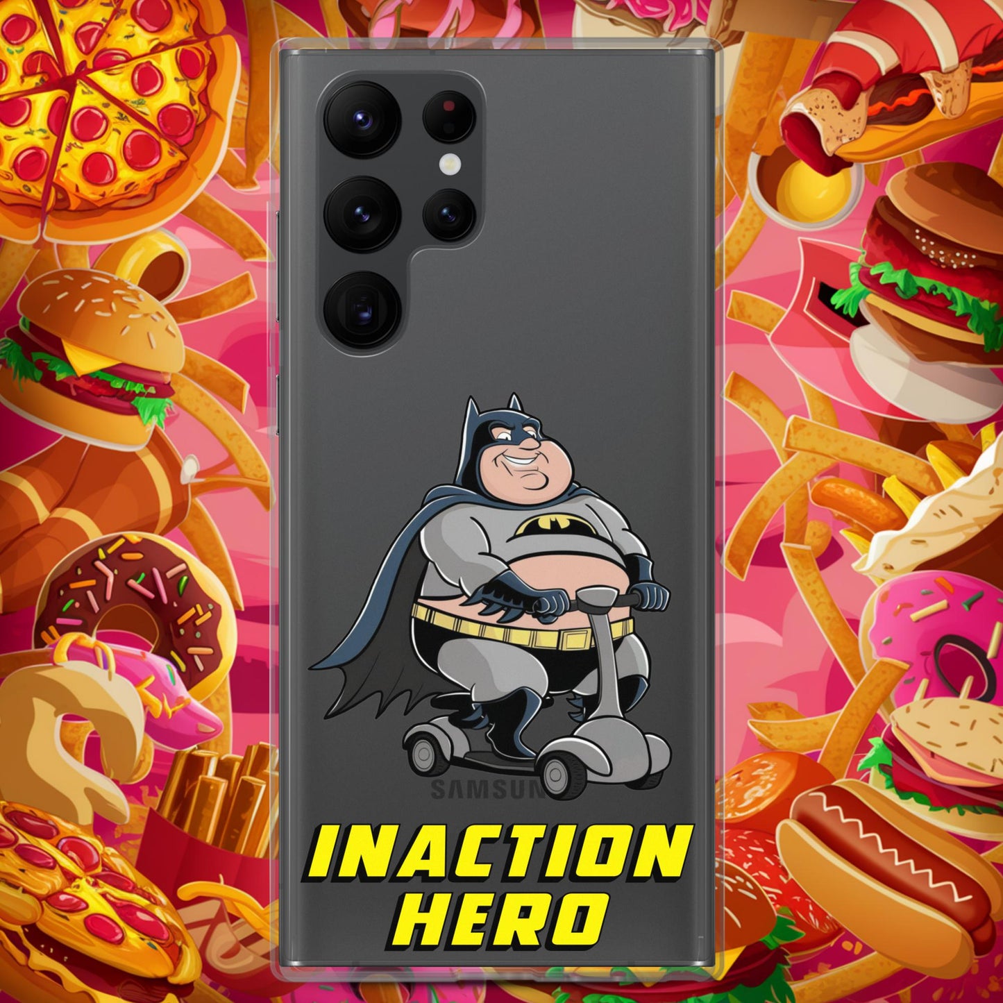 Inaction Hero Fatman Superhero Clear Case for Samsung Samsung Galaxy S22 Ultra Mobile Phone Cases Batman Movies Superheroes Next Cult Brand