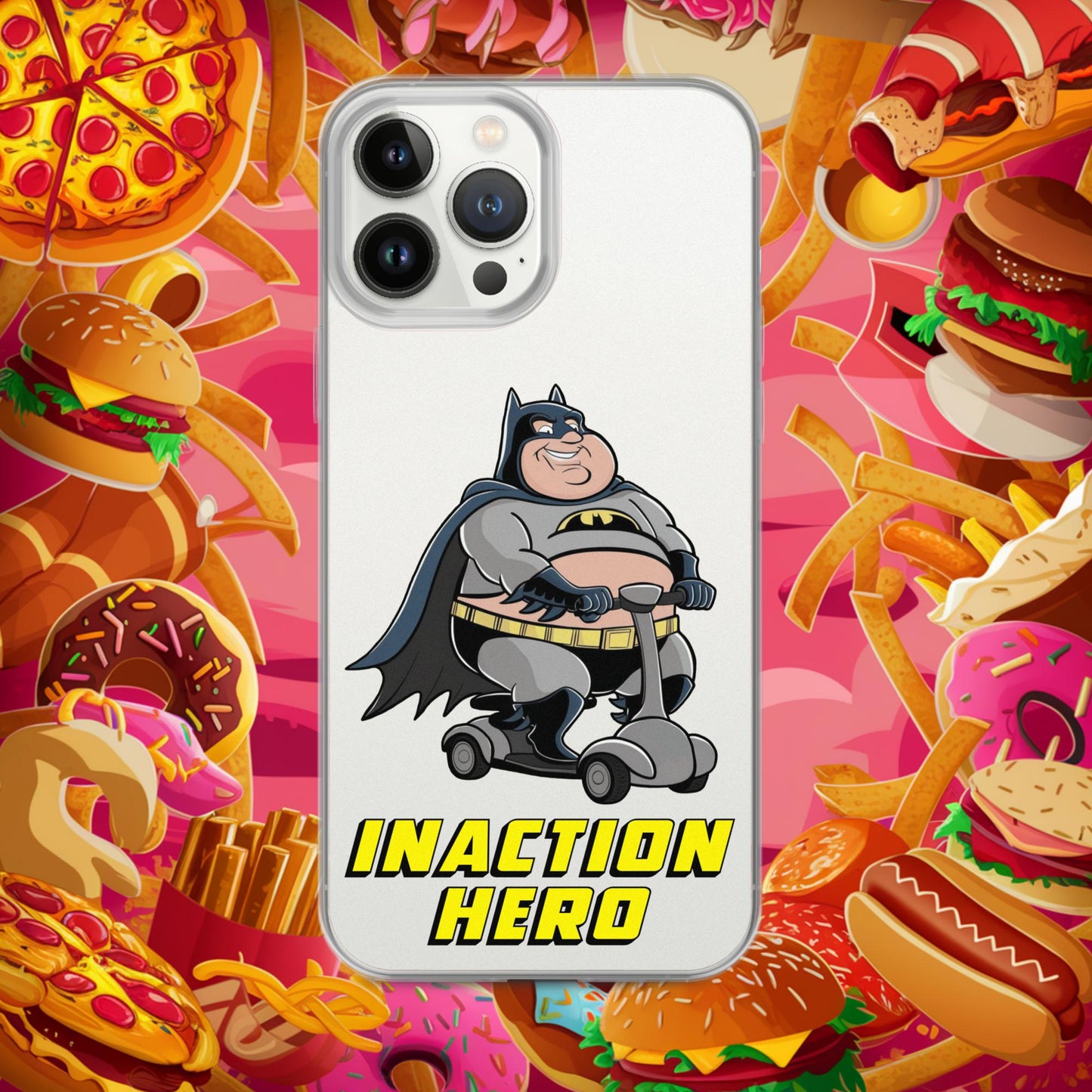 Inaction Hero Fatman Superhero Clear Case for iPhone iPhone 13 Pro Max Mobile Phone Cases Batman Movies Superheroes Next Cult Brand