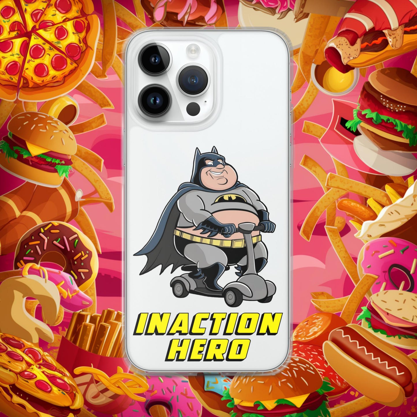 Inaction Hero Fatman Superhero Clear Case for iPhone iPhone 14 Pro Max Mobile Phone Cases Batman Movies Superheroes Next Cult Brand