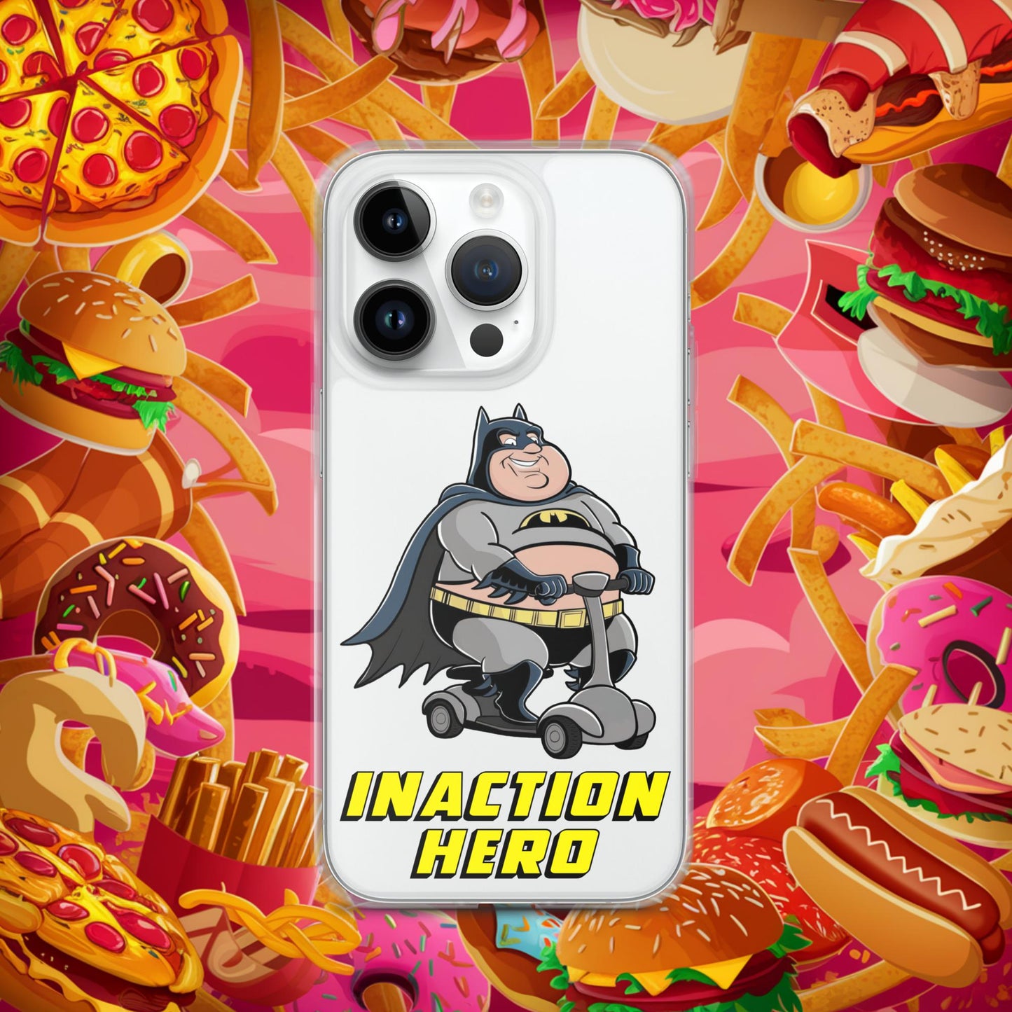 Inaction Hero Fatman Superhero Clear Case for iPhone iPhone 14 Pro Mobile Phone Cases Batman Movies Superheroes Next Cult Brand