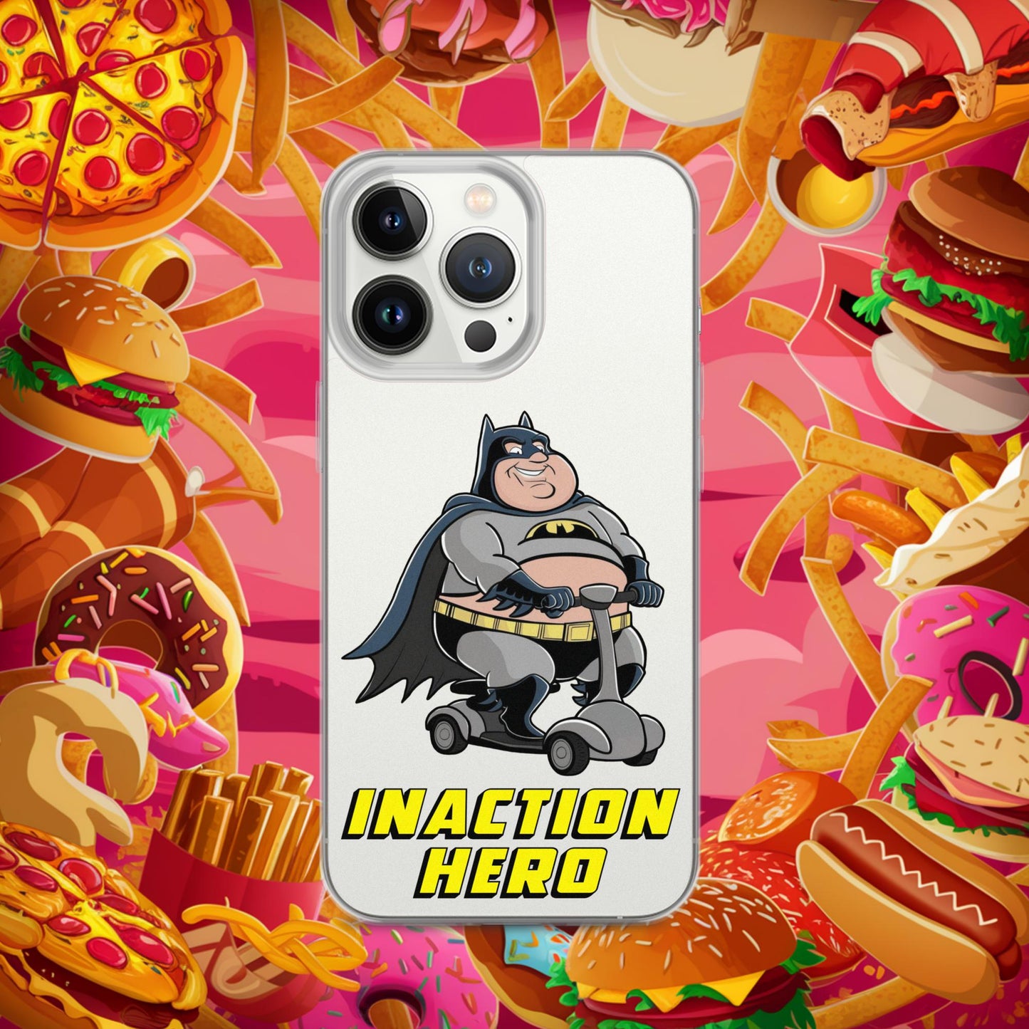 Inaction Hero Fatman Superhero Clear Case for iPhone iPhone 13 Pro Mobile Phone Cases Batman Movies Superheroes Next Cult Brand