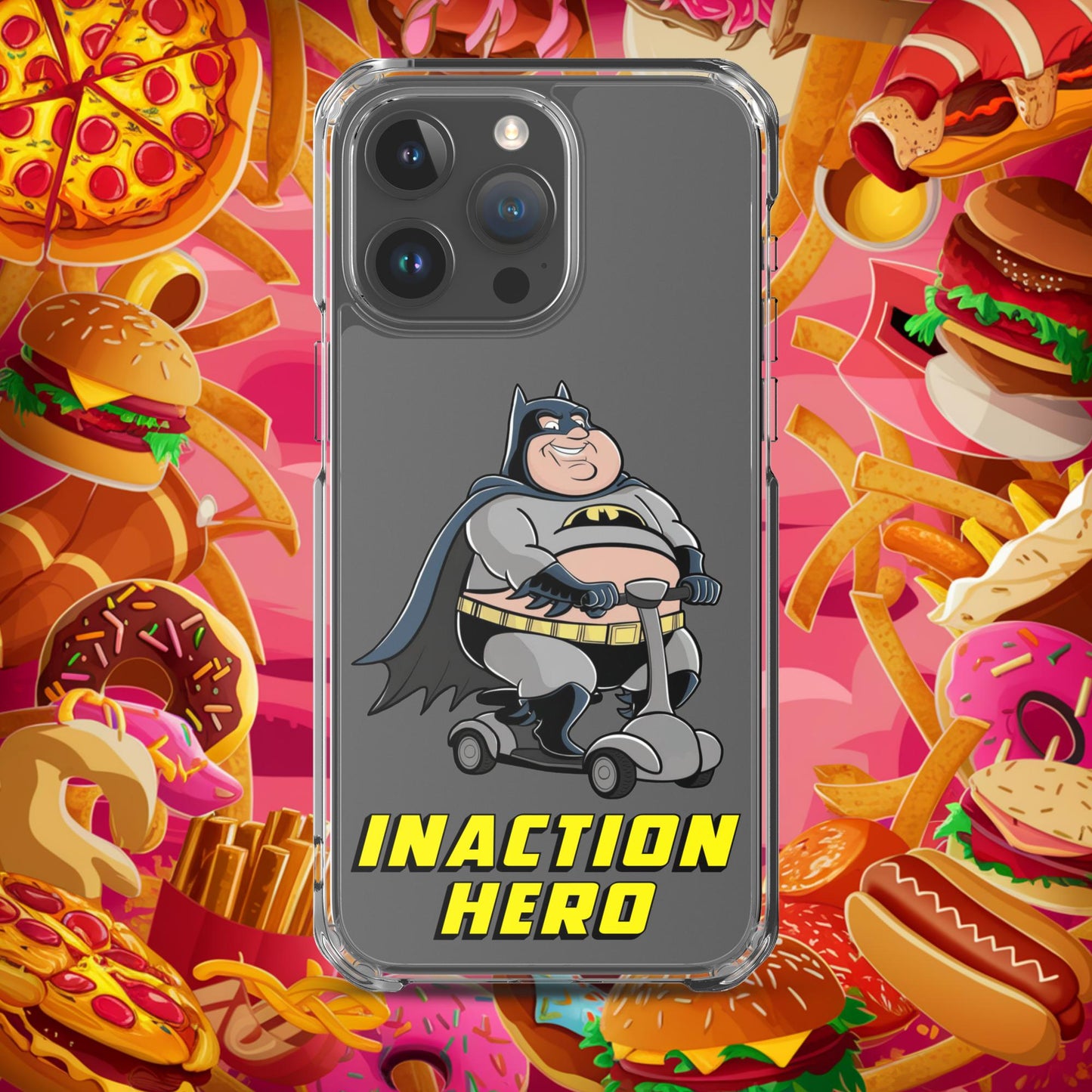 Inaction Hero Fatman Superhero Clear Case for iPhone iPhone 15 Pro Max Mobile Phone Cases Batman Movies Superheroes Next Cult Brand