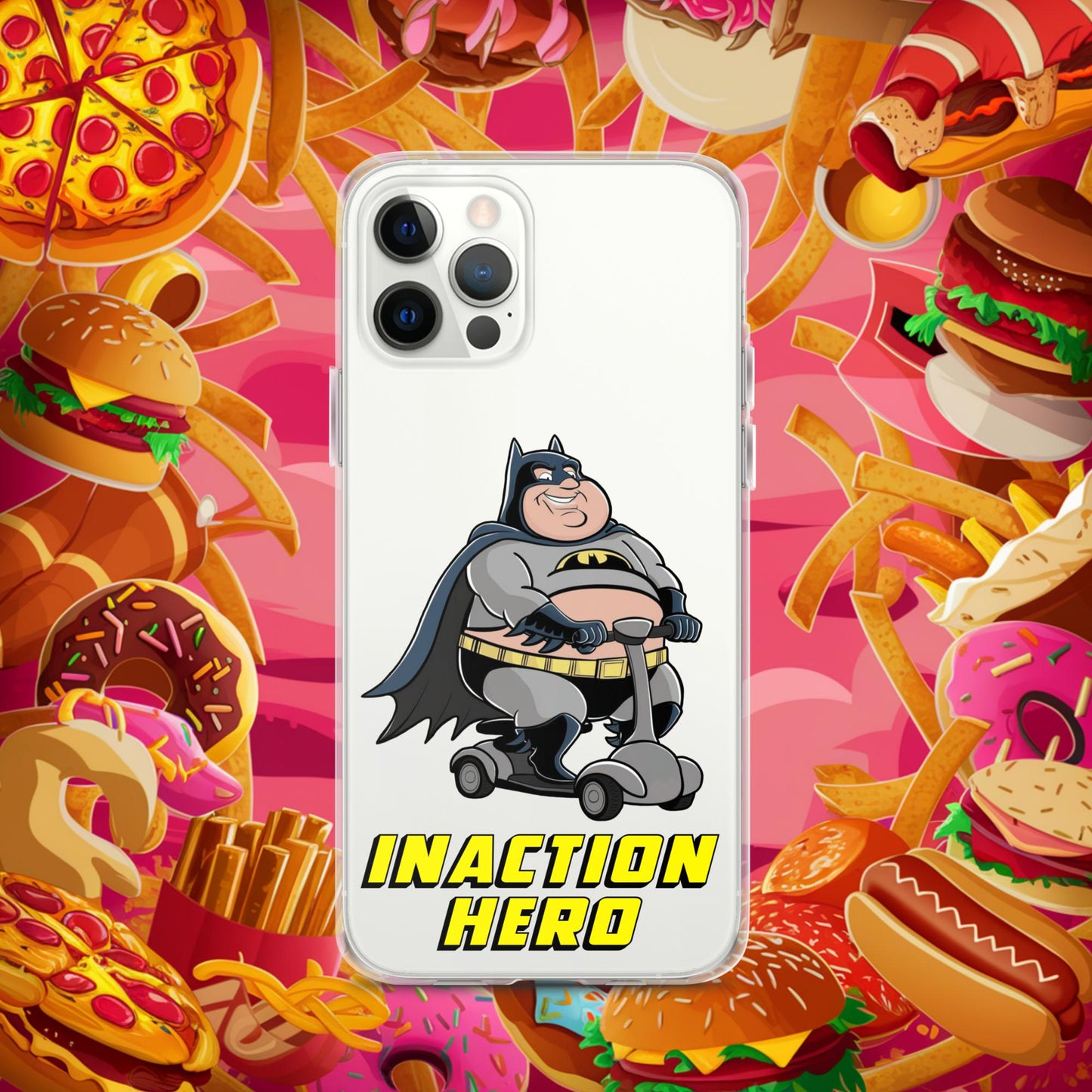 Inaction Hero Fatman Superhero Clear Case for iPhone iPhone 12 Pro Mobile Phone Cases Batman Movies Superheroes Next Cult Brand
