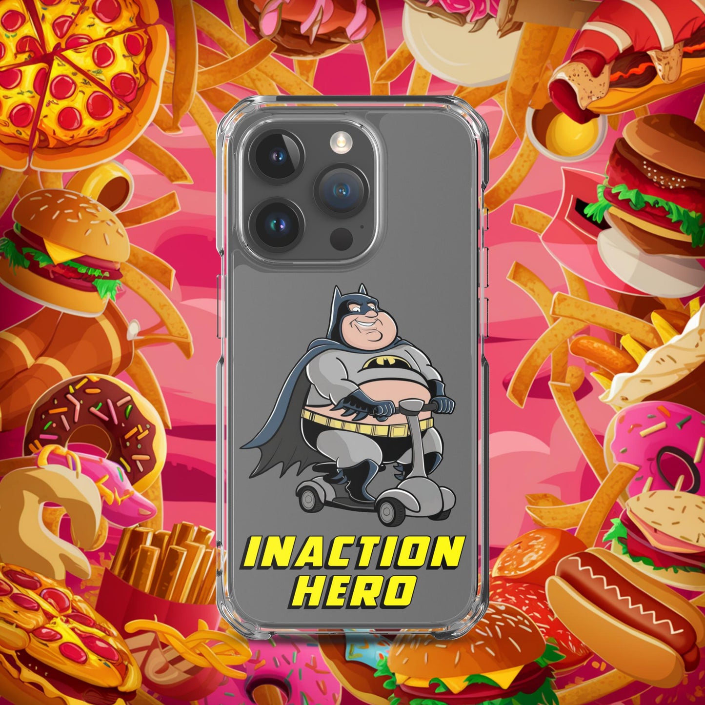 Inaction Hero Fatman Superhero Clear Case for iPhone iPhone 15 Pro Mobile Phone Cases Batman Movies Superheroes Next Cult Brand