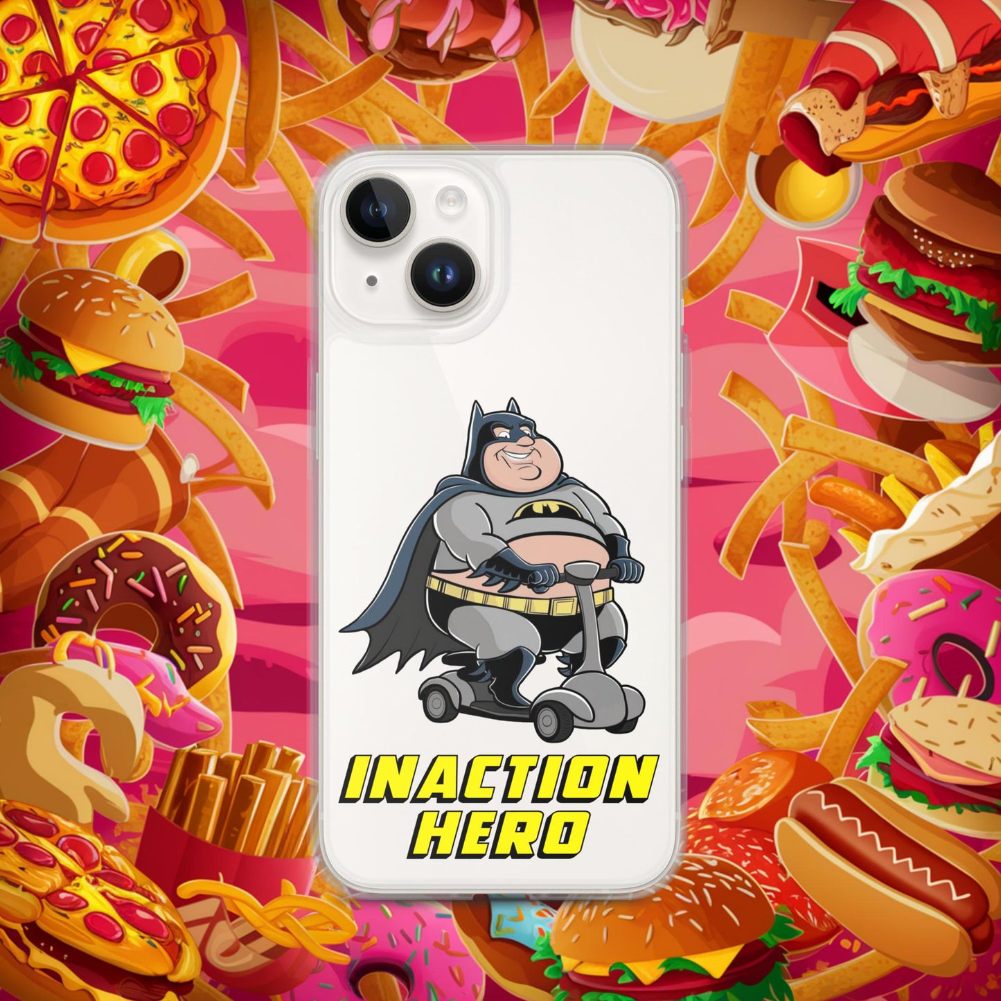 Inaction Hero Fatman Superhero Clear Case for iPhone iPhone 14 Mobile Phone Cases Batman Movies Superheroes Next Cult Brand