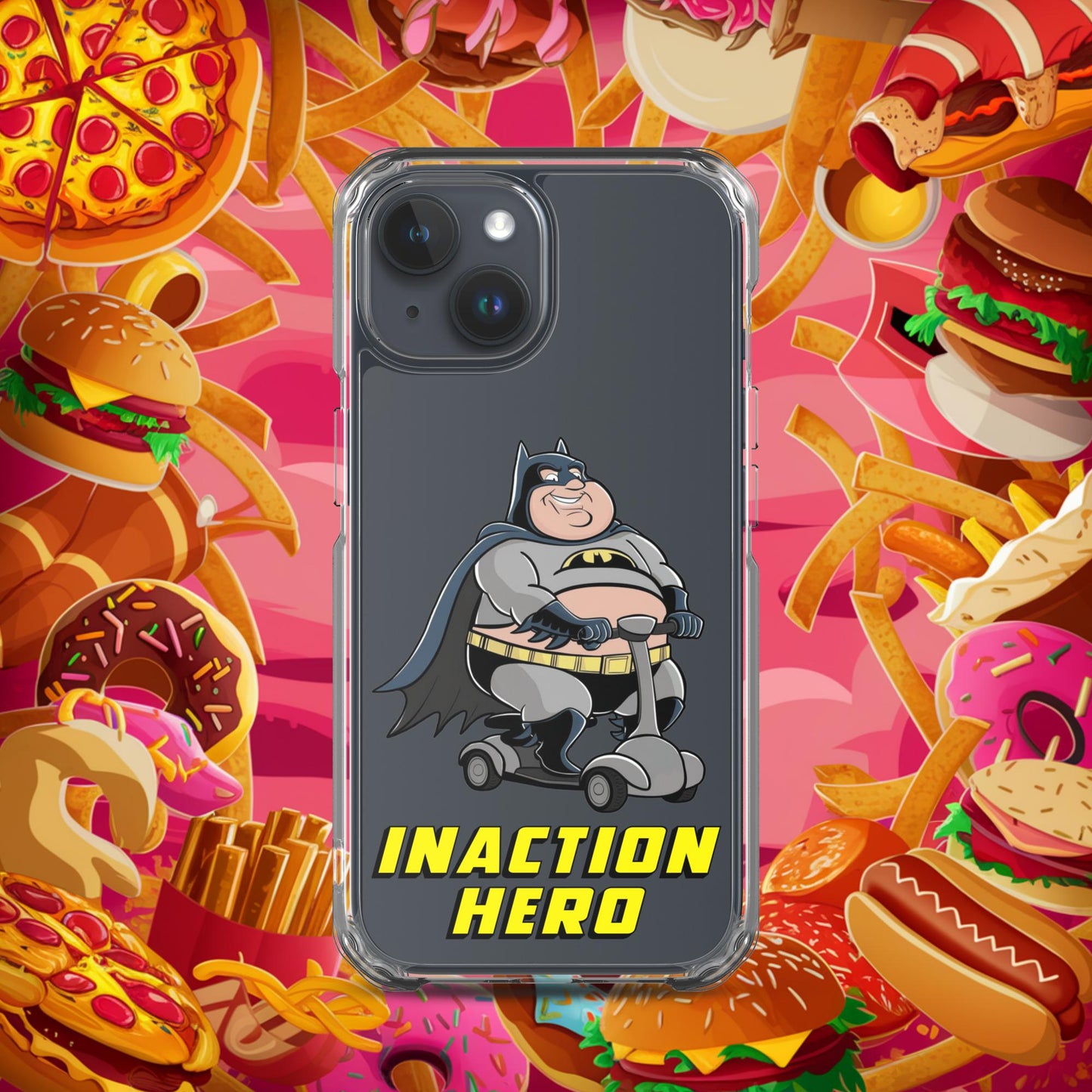 Inaction Hero Fatman Superhero Clear Case for iPhone iPhone 15 Mobile Phone Cases Batman Movies Superheroes Next Cult Brand