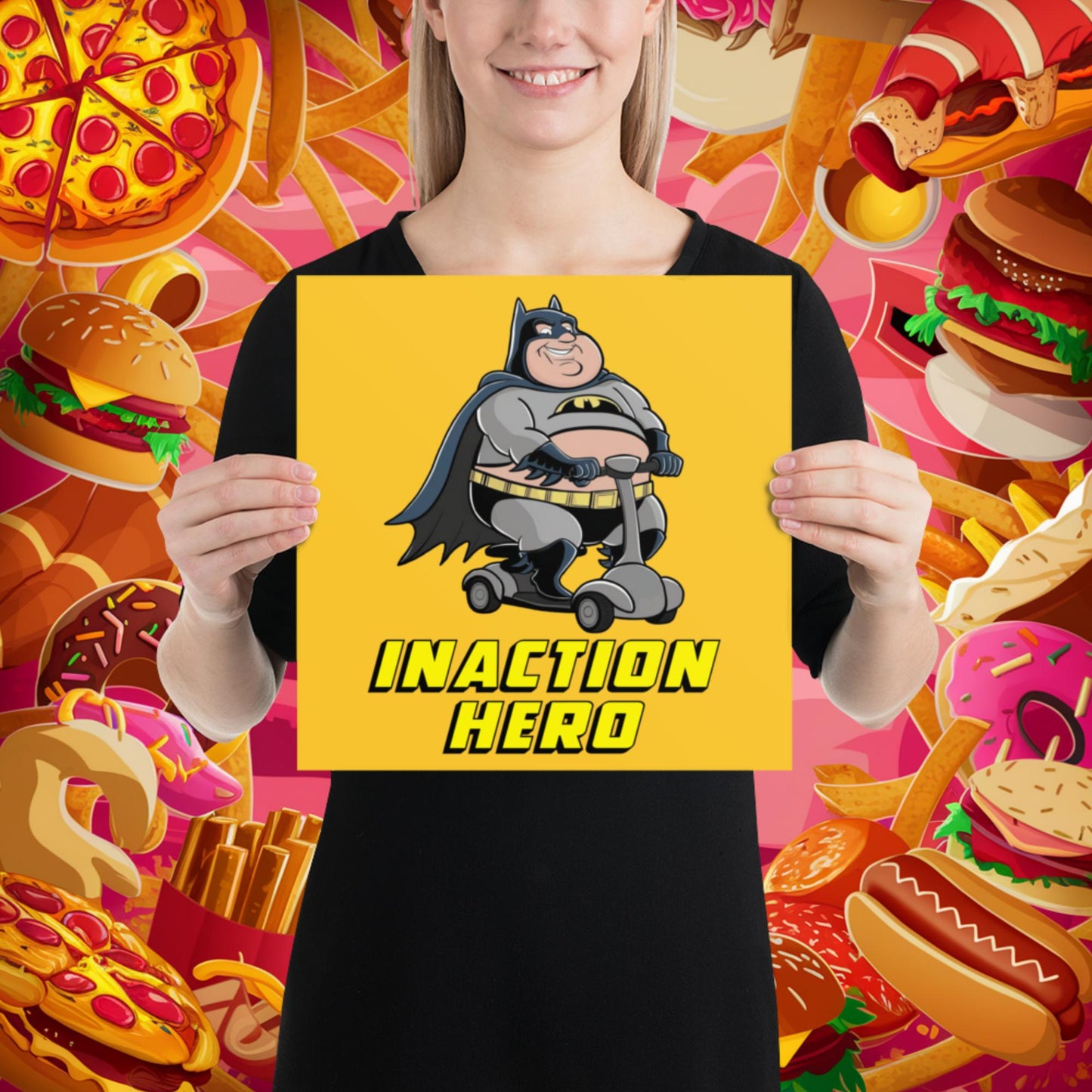 Inaction Hero Fatman Superhero Poster 12″×12″ Posters Batman Movies Superheroes Next Cult Brand