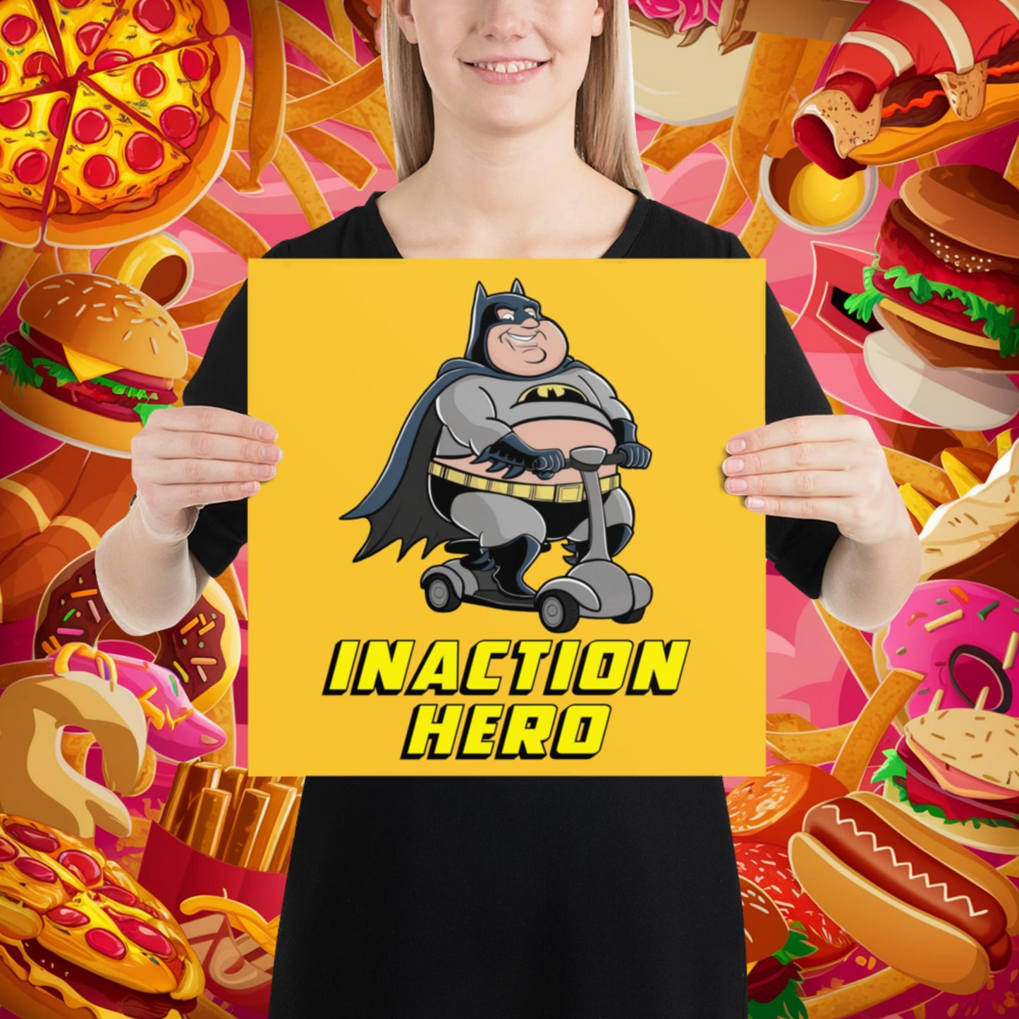 Inaction Hero Fatman Superhero Poster 14″×14″ Posters Batman Movies Superheroes Next Cult Brand