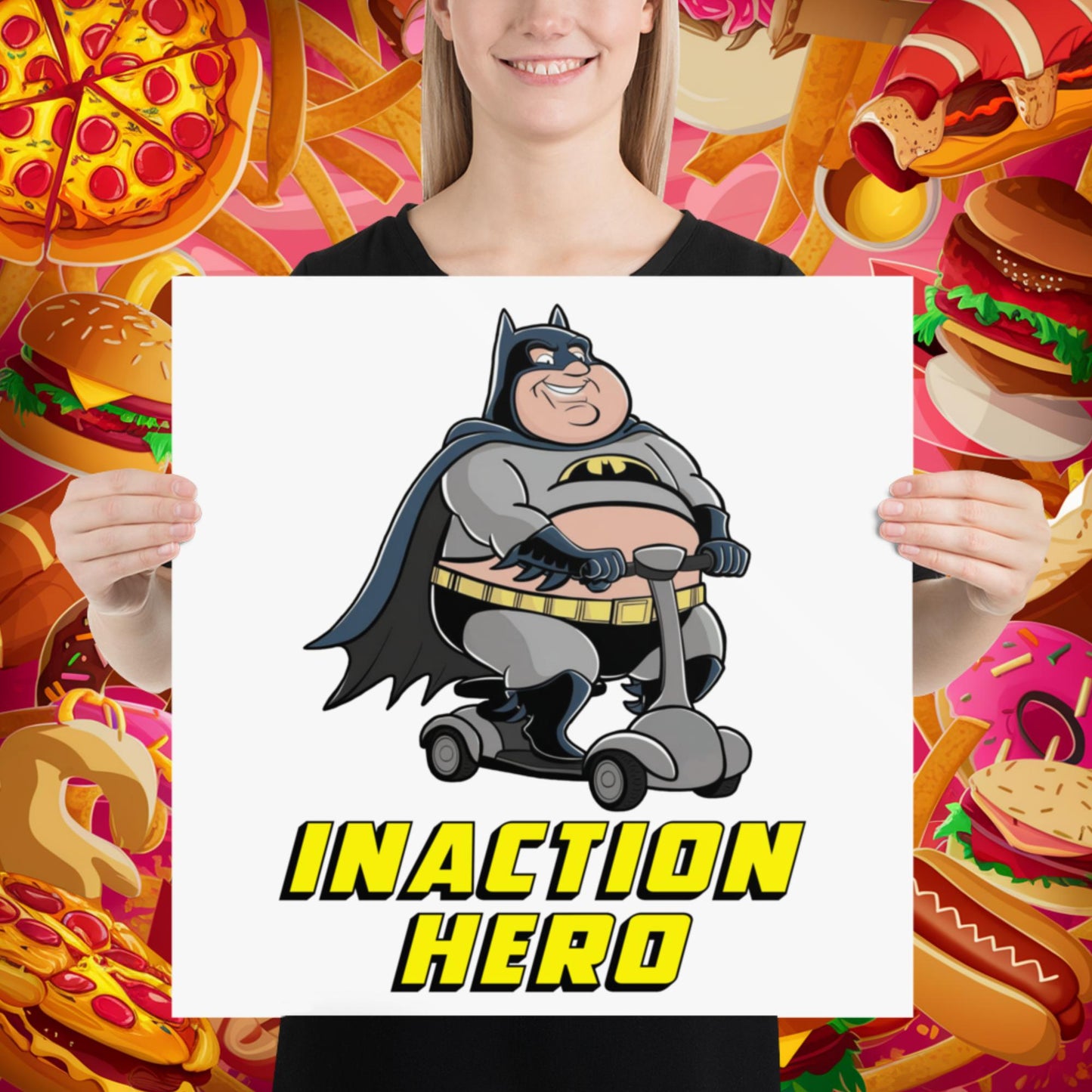 Inaction Hero Fatman Superhero Poster 18″×18″ Posters Batman Movies Superheroes Next Cult Brand