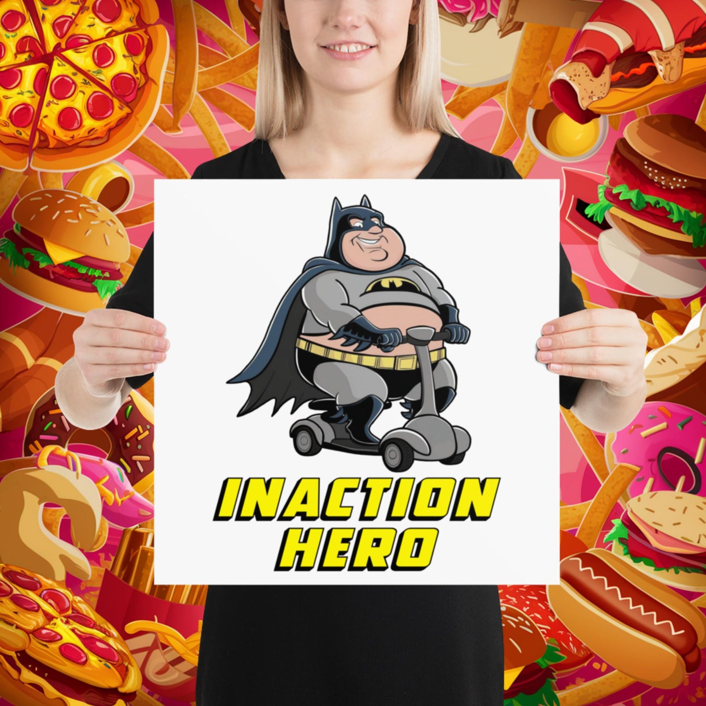 Inaction Hero Fatman Superhero Poster 16″×16″ Posters Batman Movies Superheroes Next Cult Brand