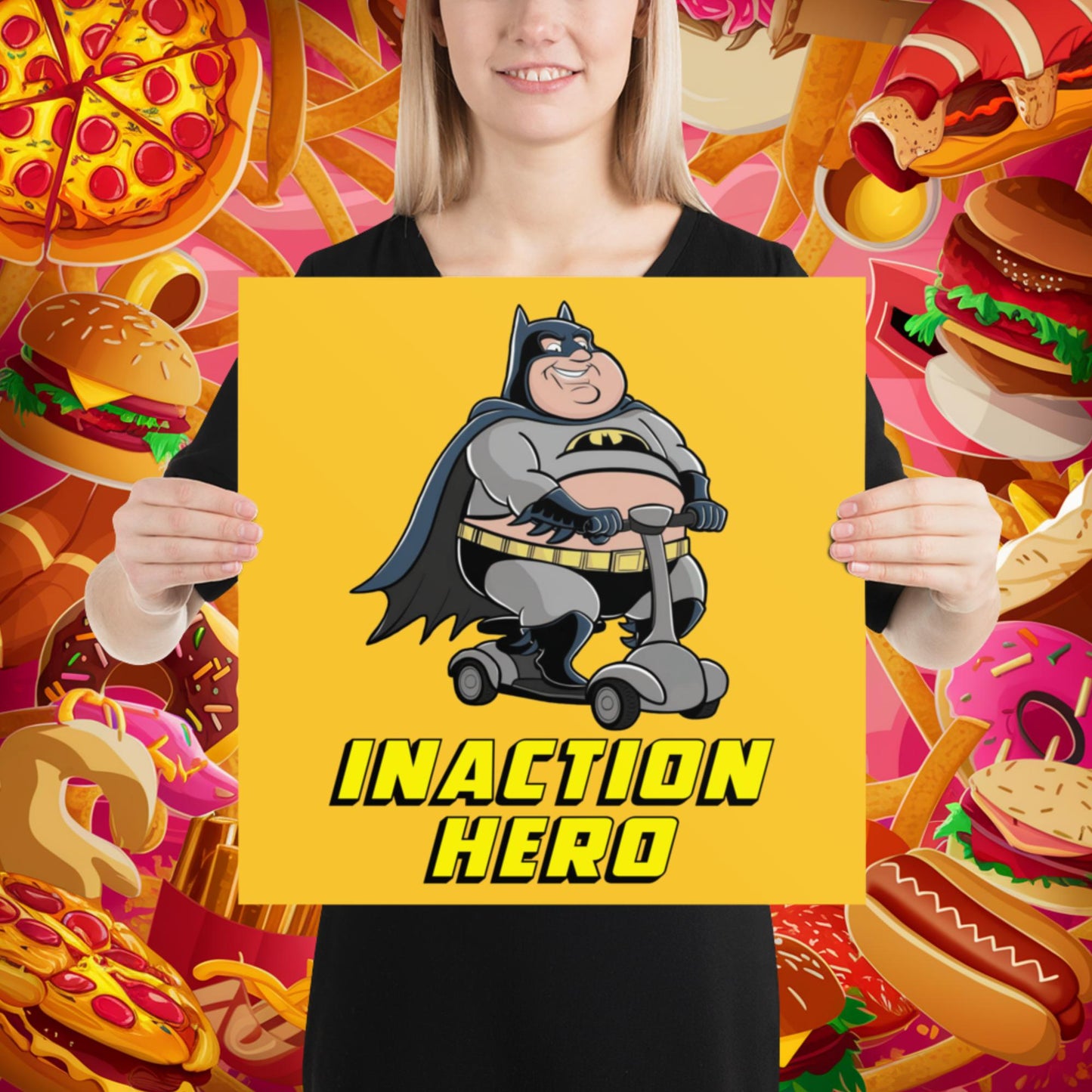 Inaction Hero Fatman Superhero Poster 16″×16″ Posters Batman Movies Superheroes Next Cult Brand