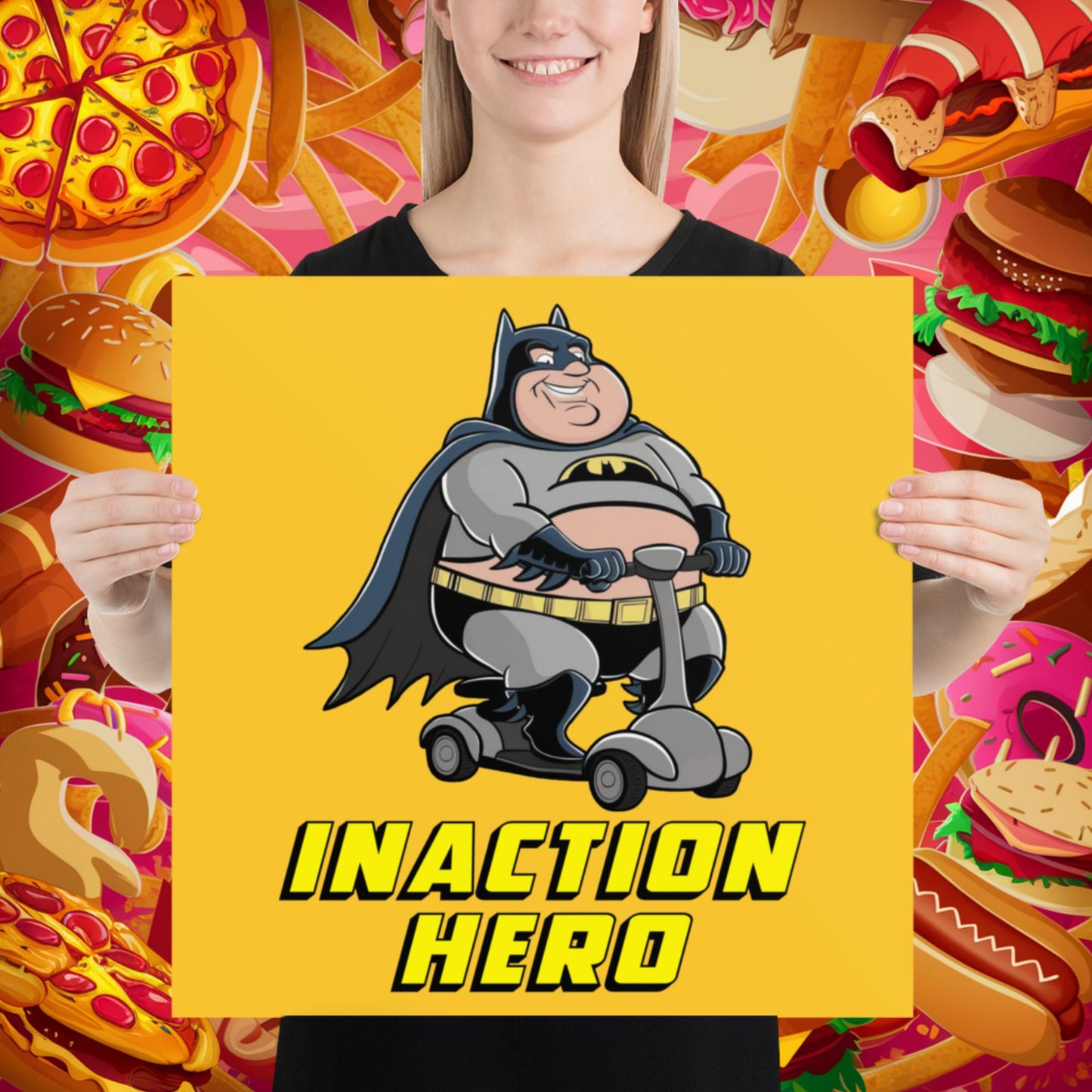 Inaction Hero Fatman Superhero Poster 18″×18″ Posters Batman Movies Superheroes Next Cult Brand